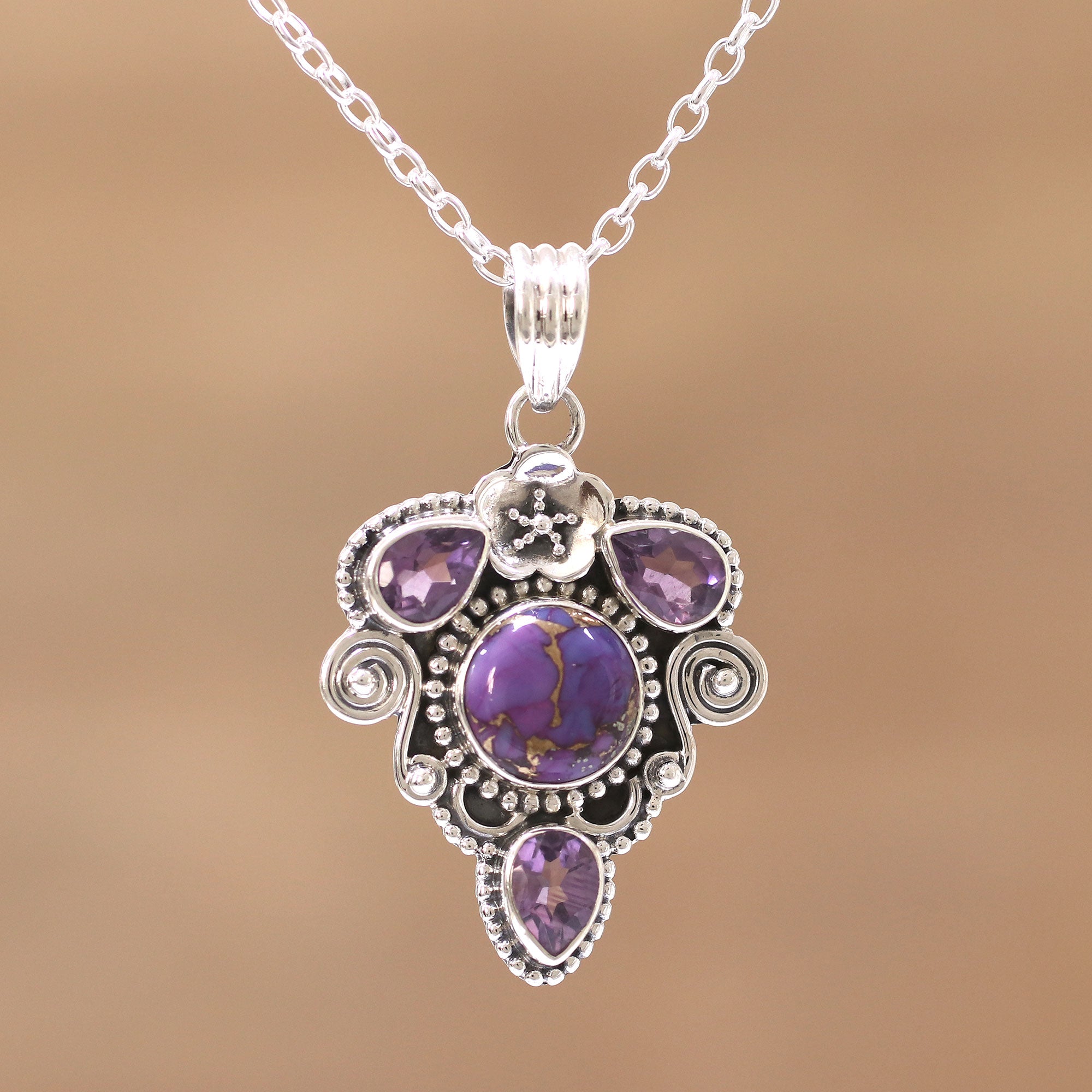 Premium Royal Heart Amethyst & Turquoise Pendant Necklace