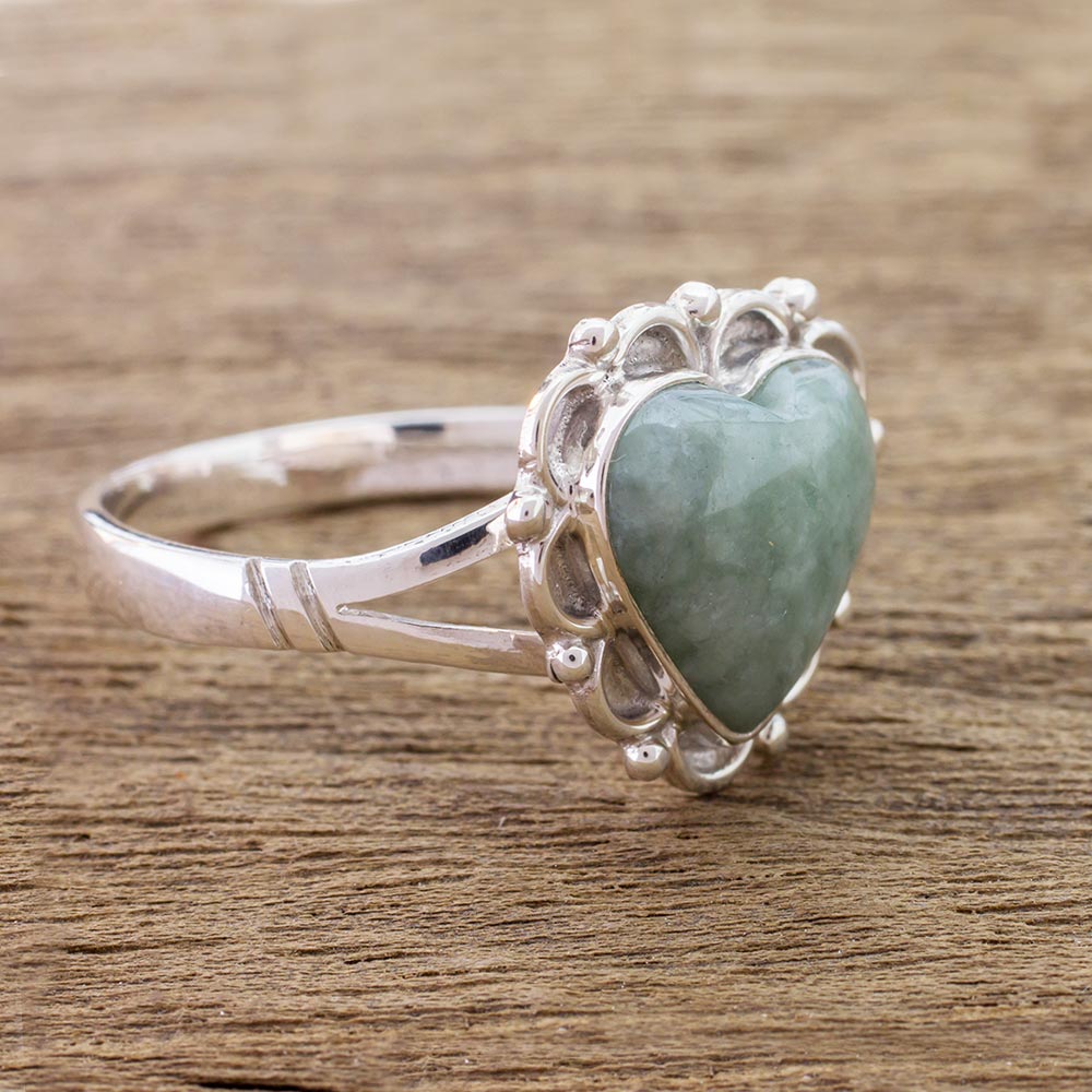 Premium Zinnia Love Jade Hearts Sterling Silver Ring - Handcrafted Elegance