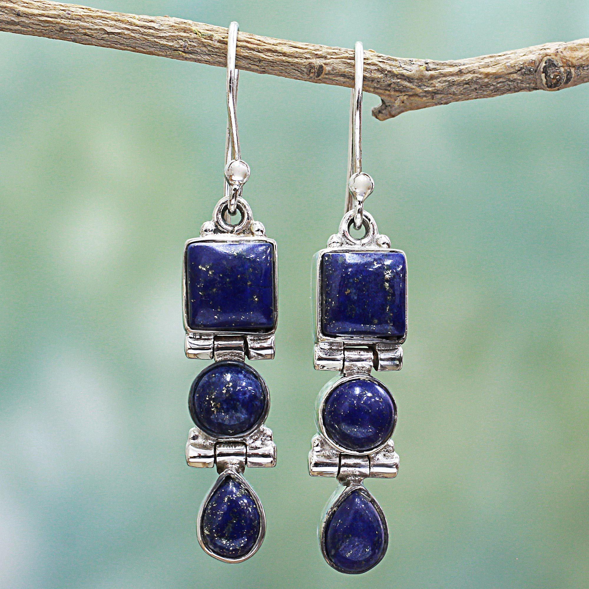 Premium Lapis Lazuli Drop Earrings – Royal Glamour Collection