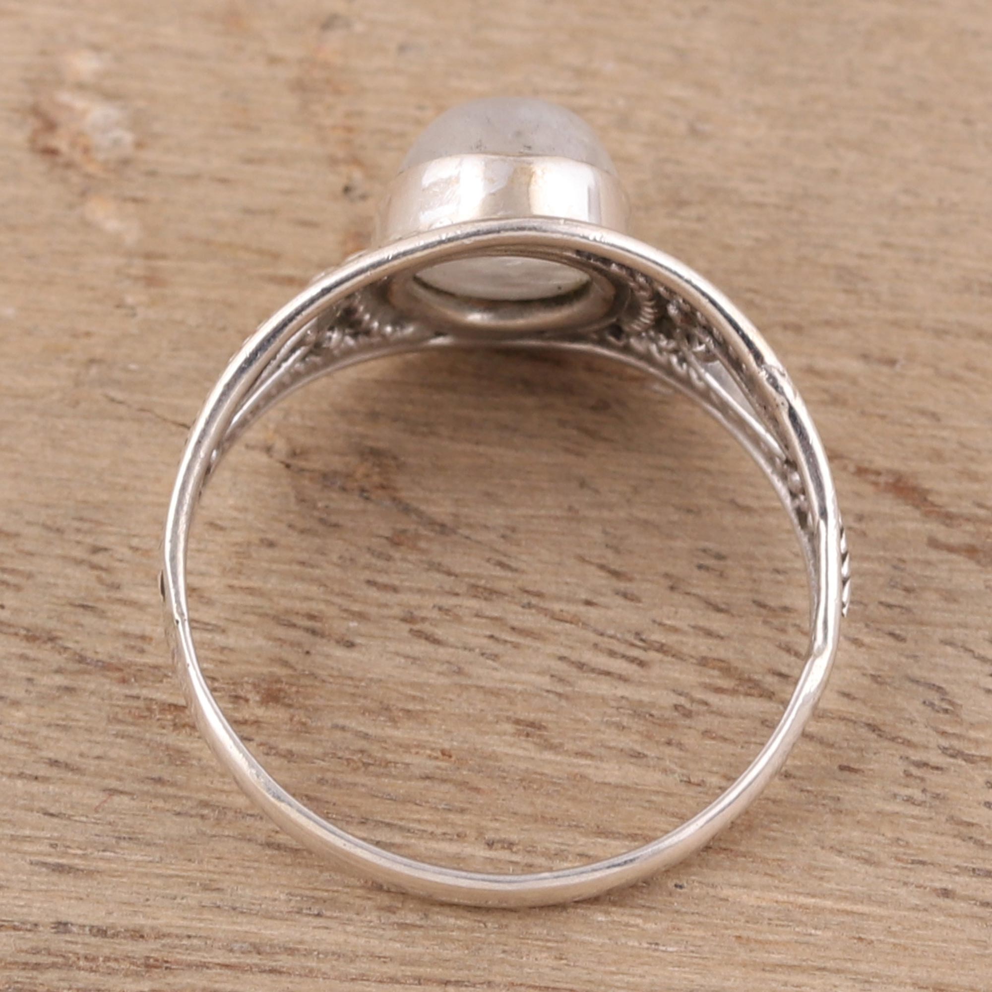 Premium Oval Rainbow Moonstone Cocktail Ring – Handcrafted Sterling Silver Jewelry