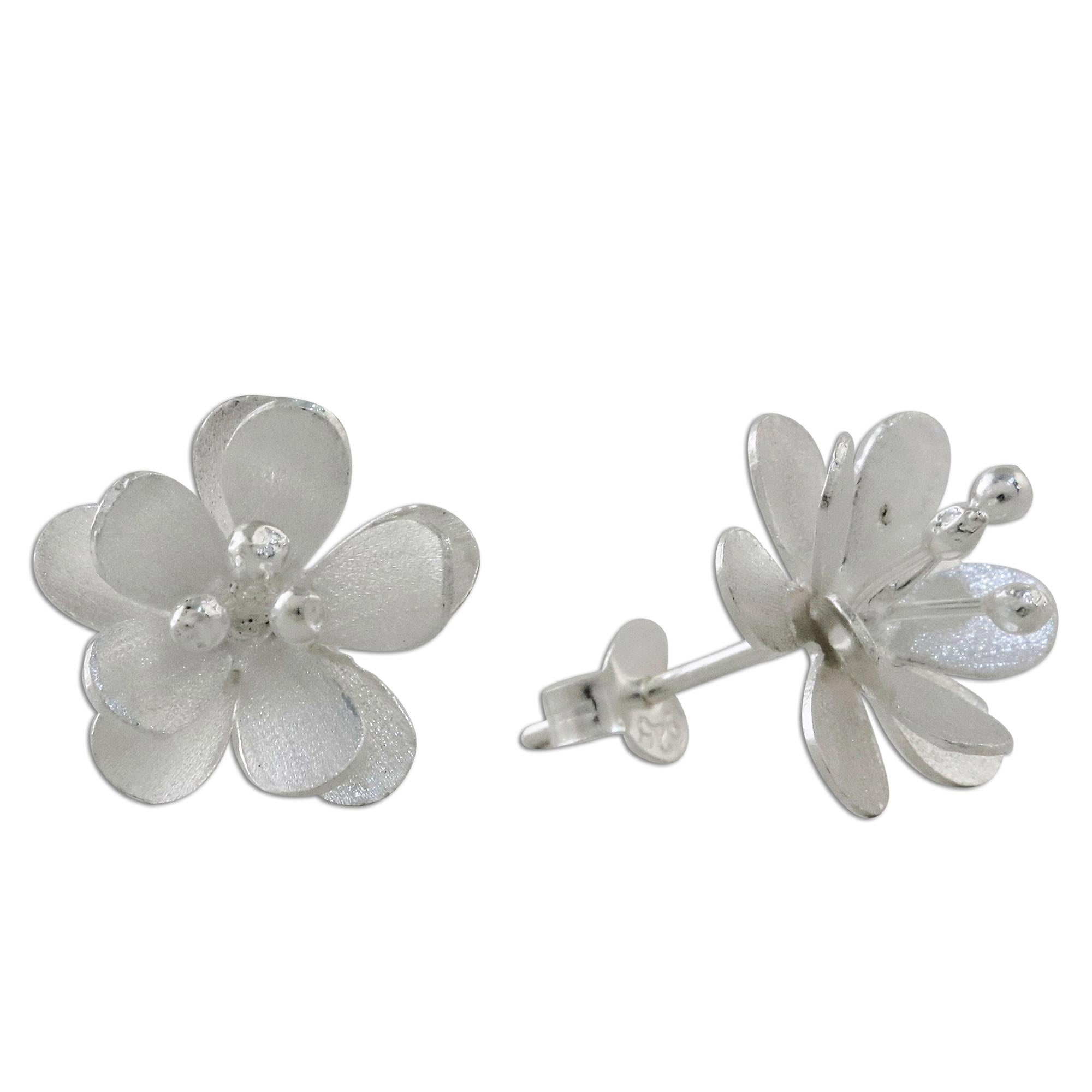 Premium Sterling Silver Blossom Button Earrings - Handcrafted in Thailand