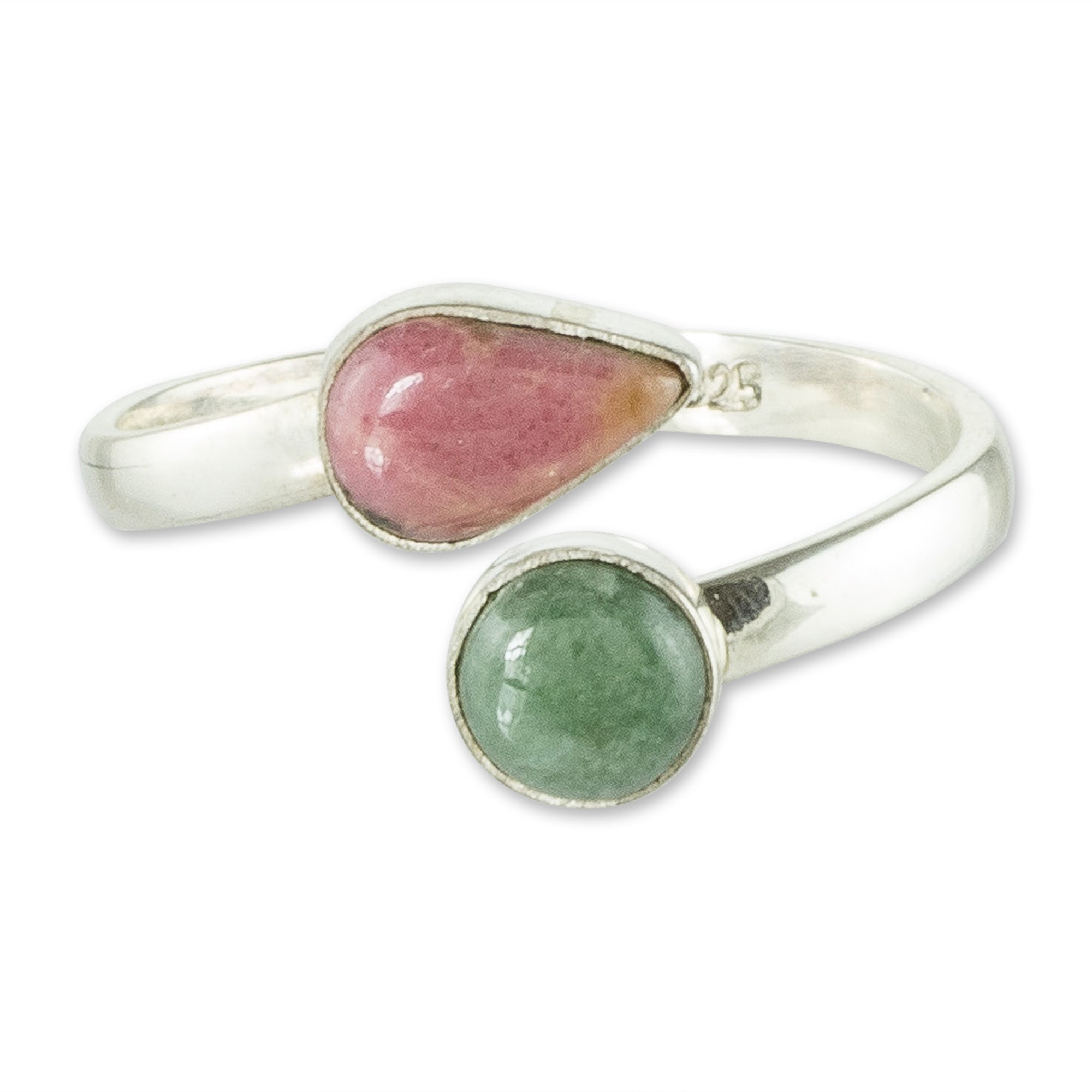 Premium Rhodonite & Jade Wrap Ring – Handcrafted Sterling Silver Jewelry