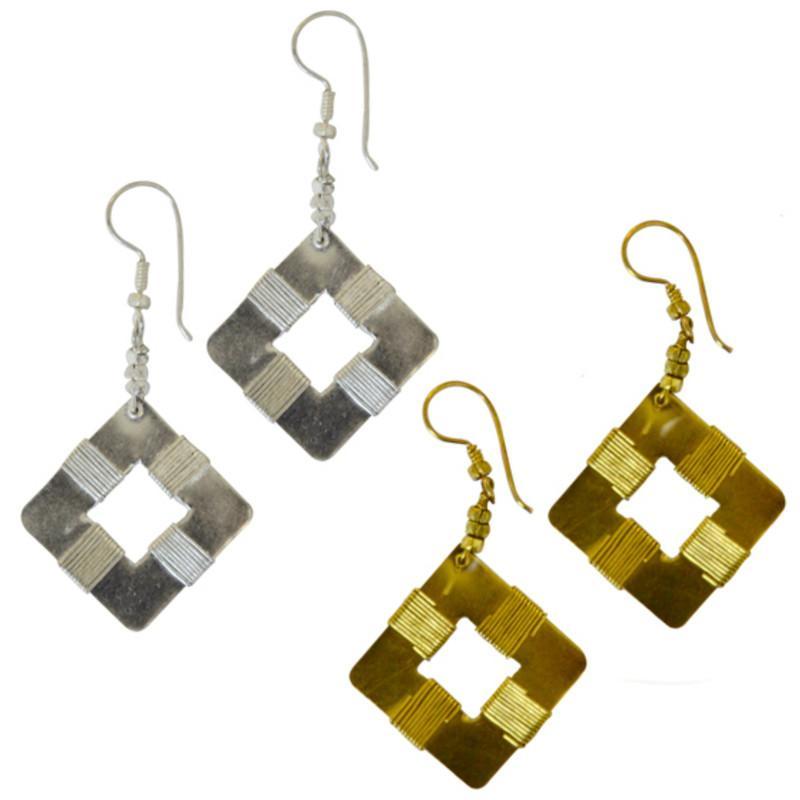 Premium Geometric Square Earrings - Silver & Gold Tone