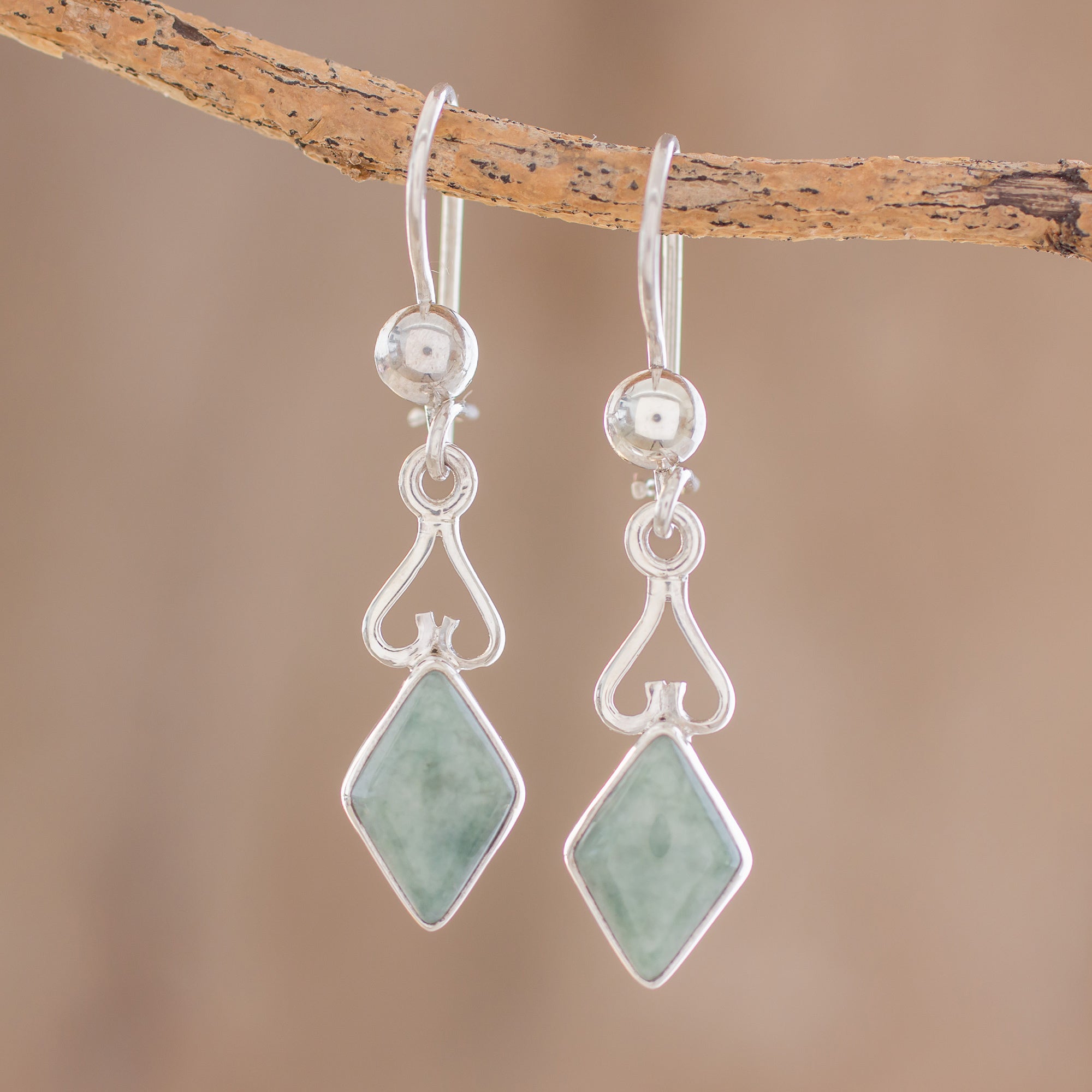 Premium Apple Green Jade Diamond Earrings - Handcrafted in Guatemala