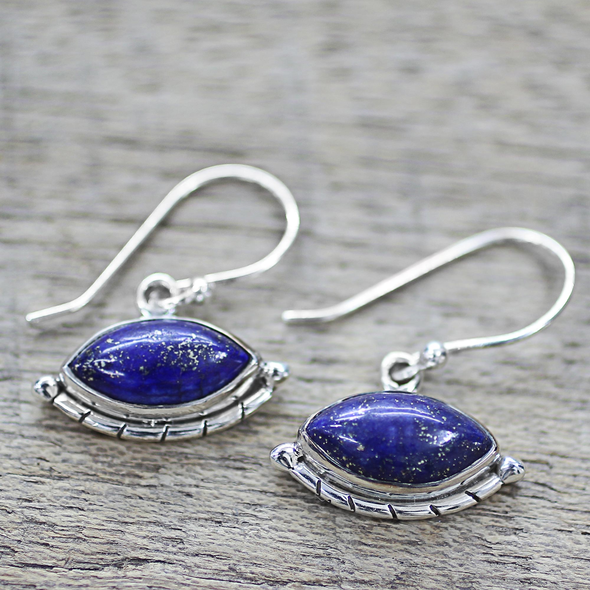 Premium Lapis Lazuli Protective Eye Dangle Earrings in Sterling Silver