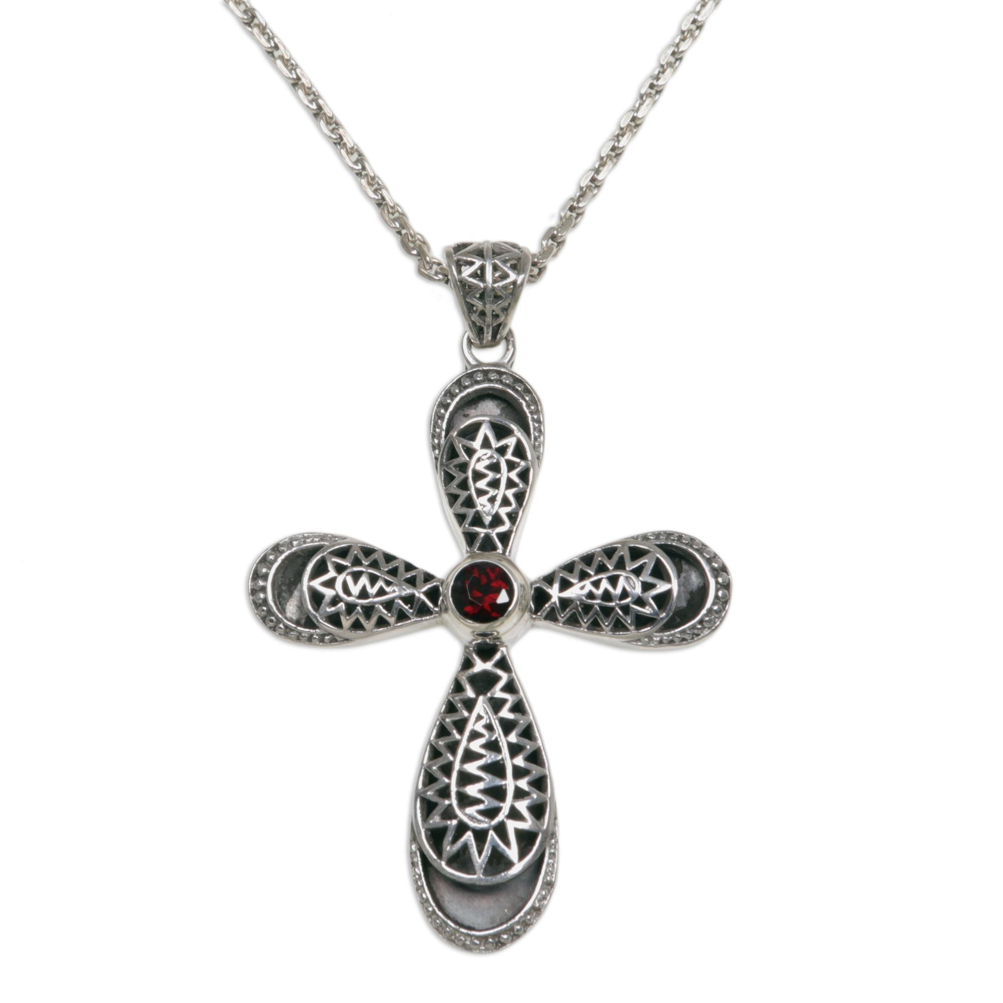 Premium Heaven's Embrace Garnet Cross Necklace