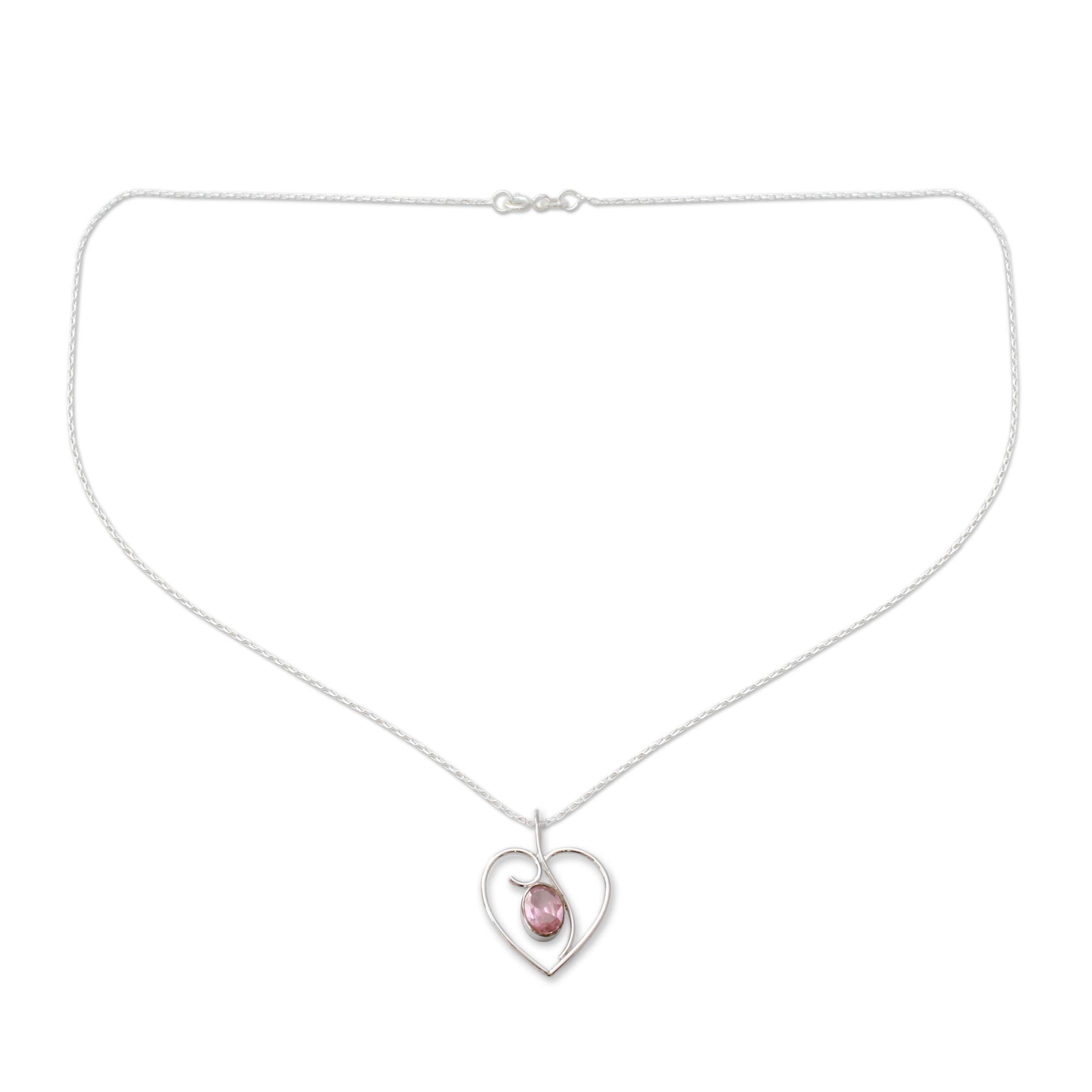 Premium Pink Romance Heart Necklace - Sterling Silver & Pink CZ Jewelry