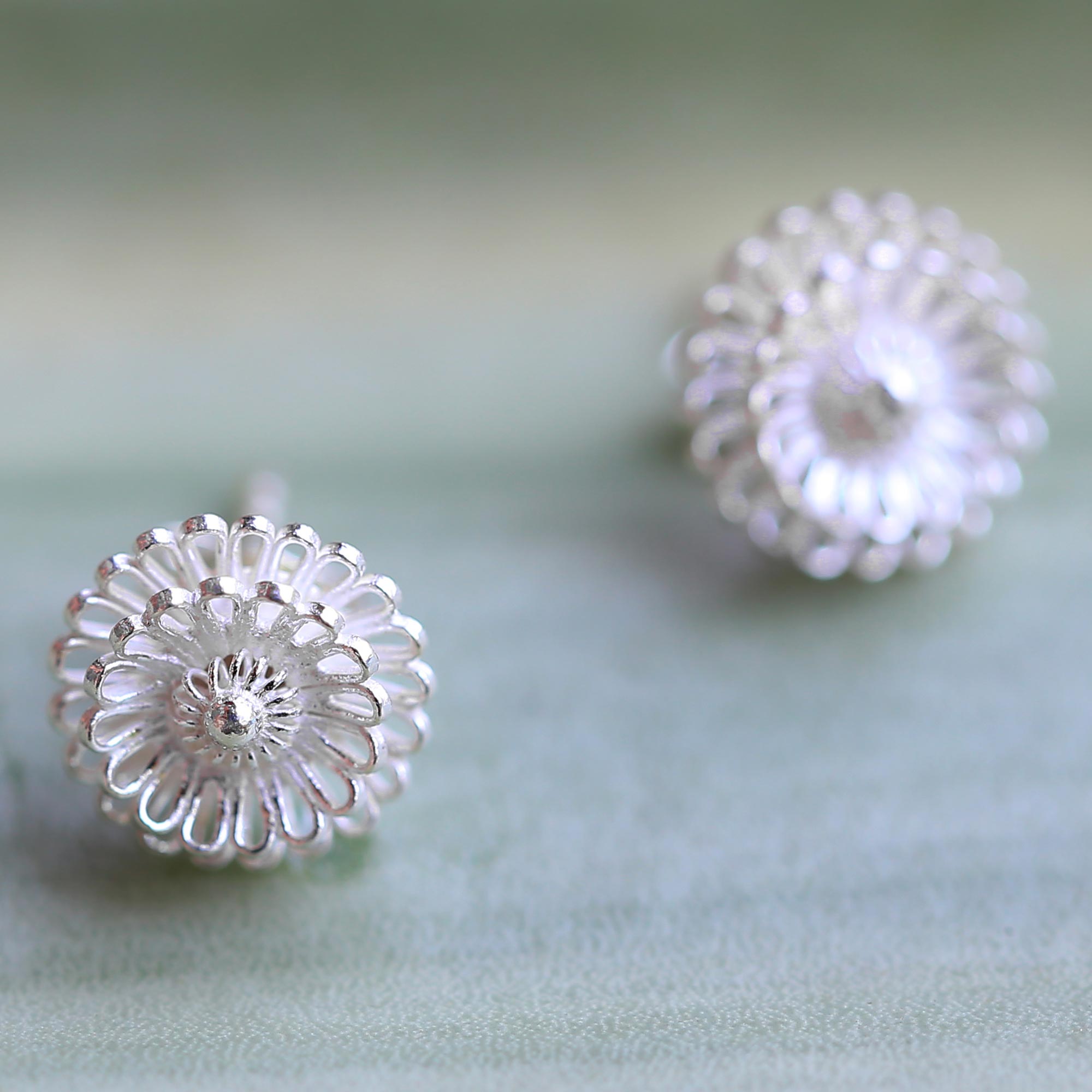 Premium Zinnia Flower Sterling Silver Stud Earrings - Handcrafted Elegance