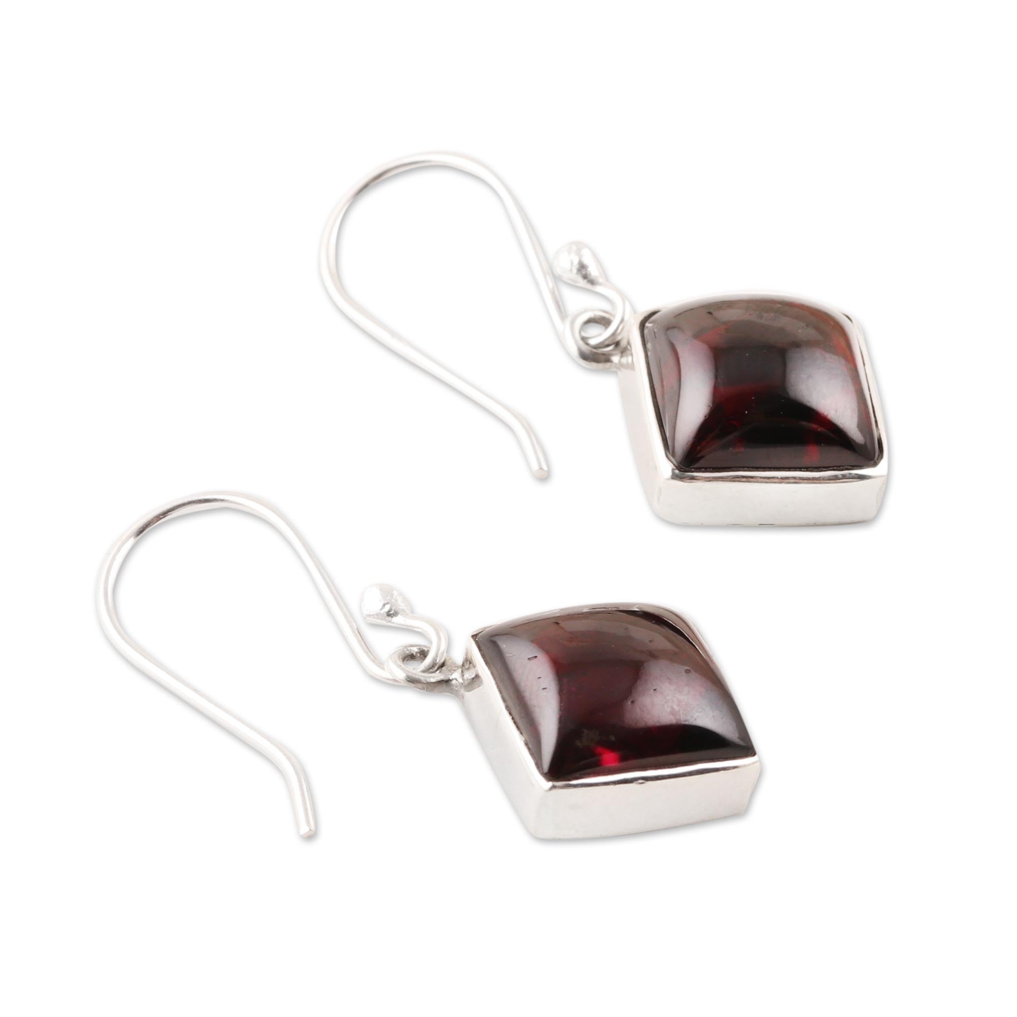 Premium Fiery Square Garnet Dangle Earrings - Handcrafted Sterling Silver Jewelry