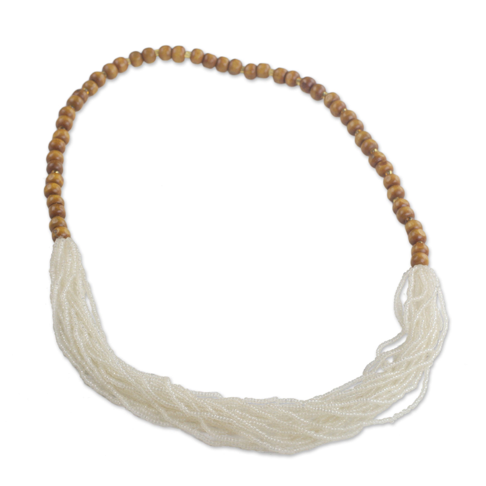 Premium Cool White Recycled Glass Beaded Necklace - Handcrafted in Ghana