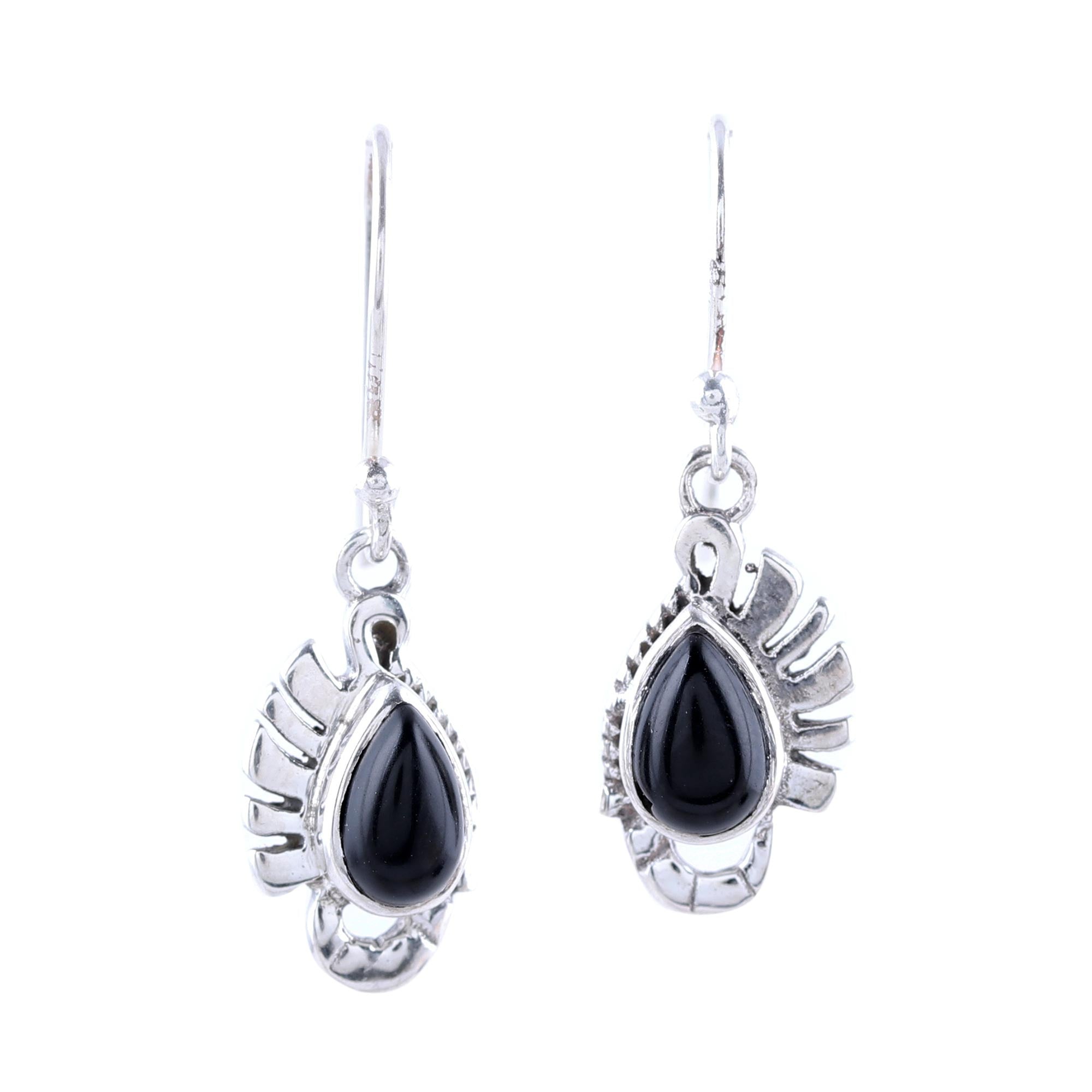 Premium Feather Bliss Teardrop Onyx Dangle Earrings - Handcrafted in India