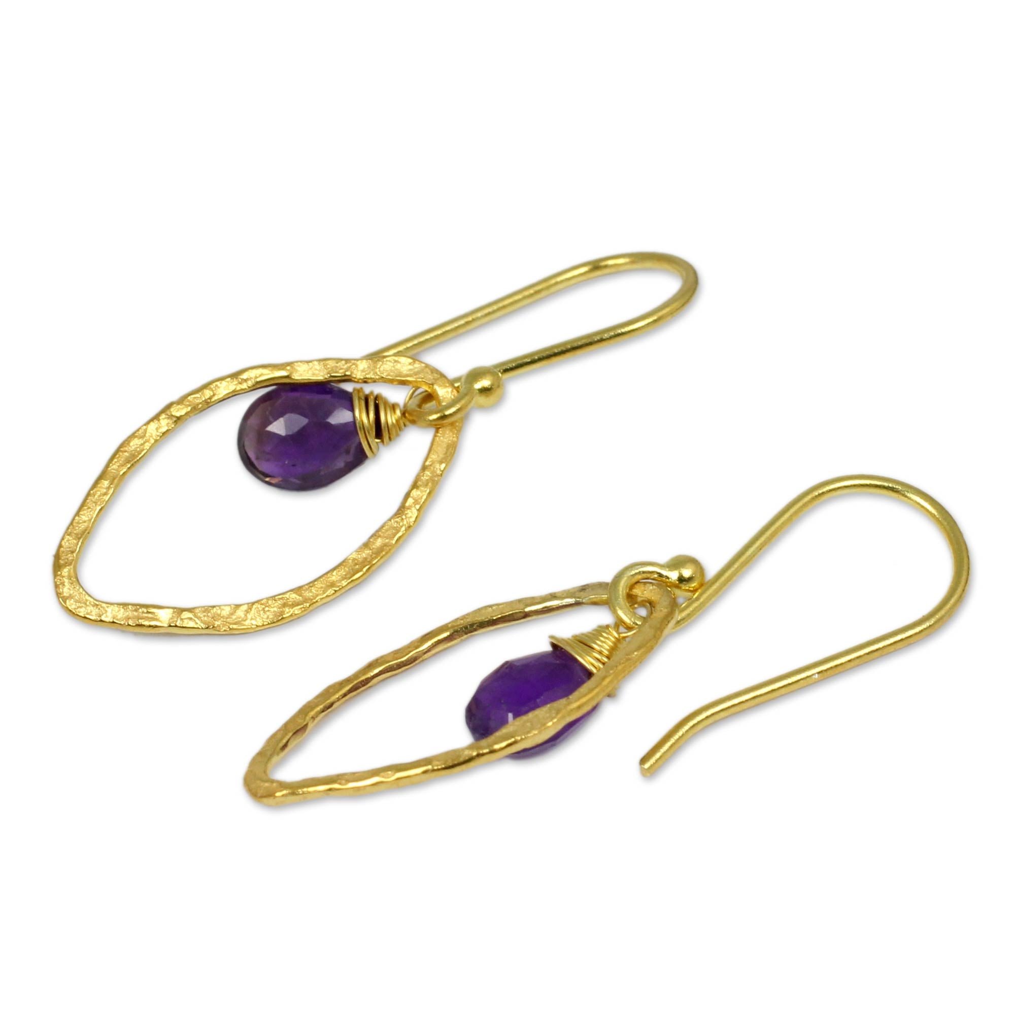 Premium Swinging Ellipses Gold Plated Earrings with Amethyst – Handcrafted Elegance