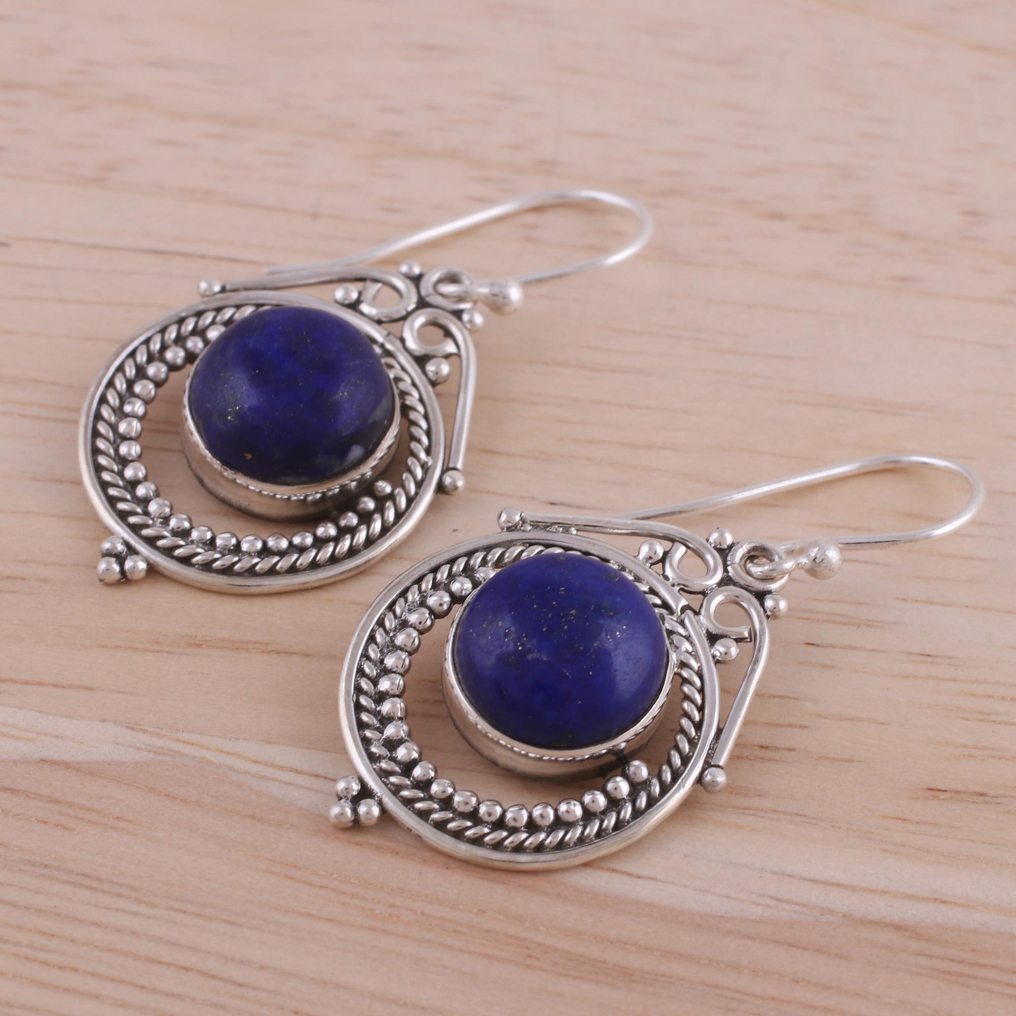 Premium Lapis Lazuli Sterling Silver Dangle Earrings - Handcrafted Elegance from India