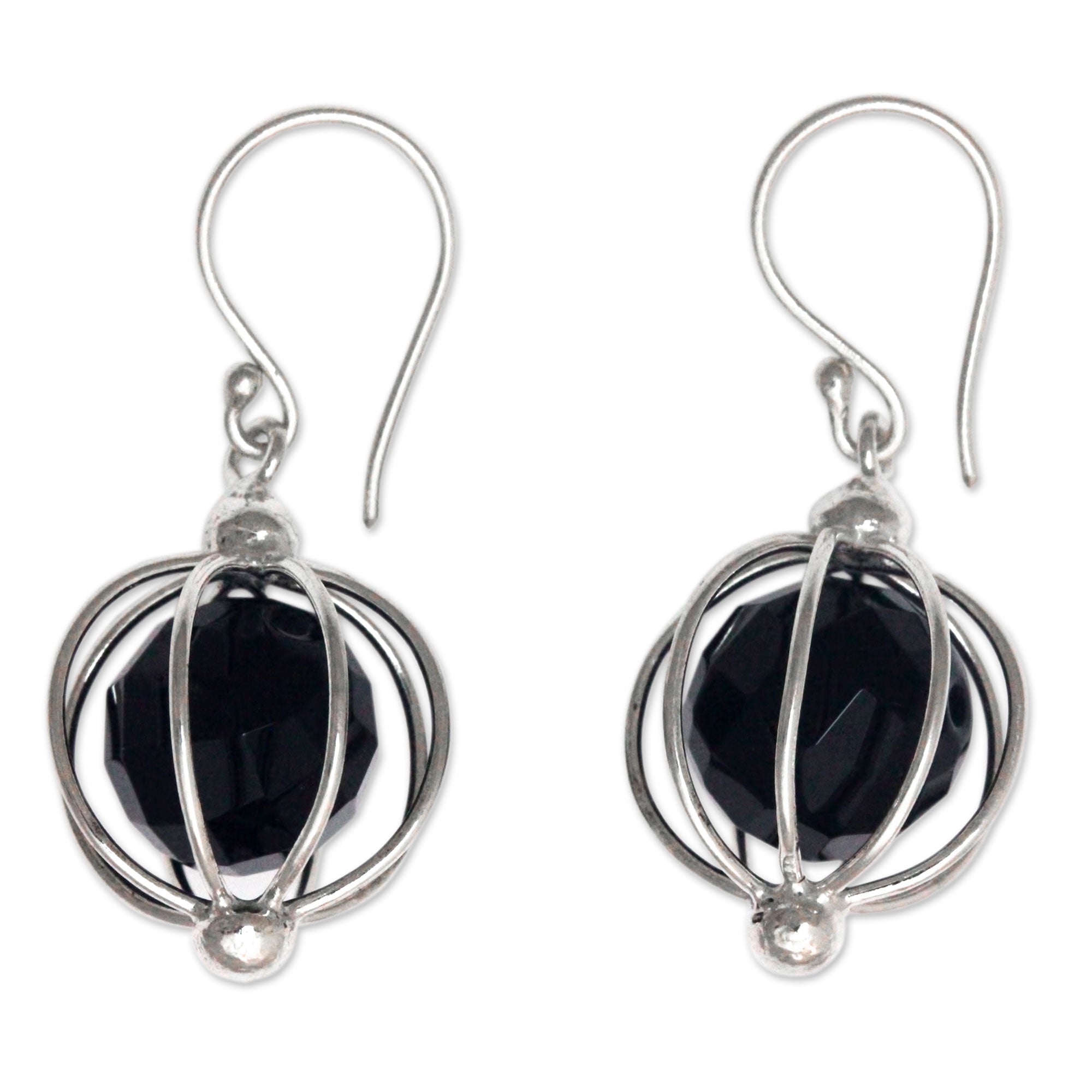 Premium Silver Lantern Earrings with Black Onyx - Handcrafted Balinese Design