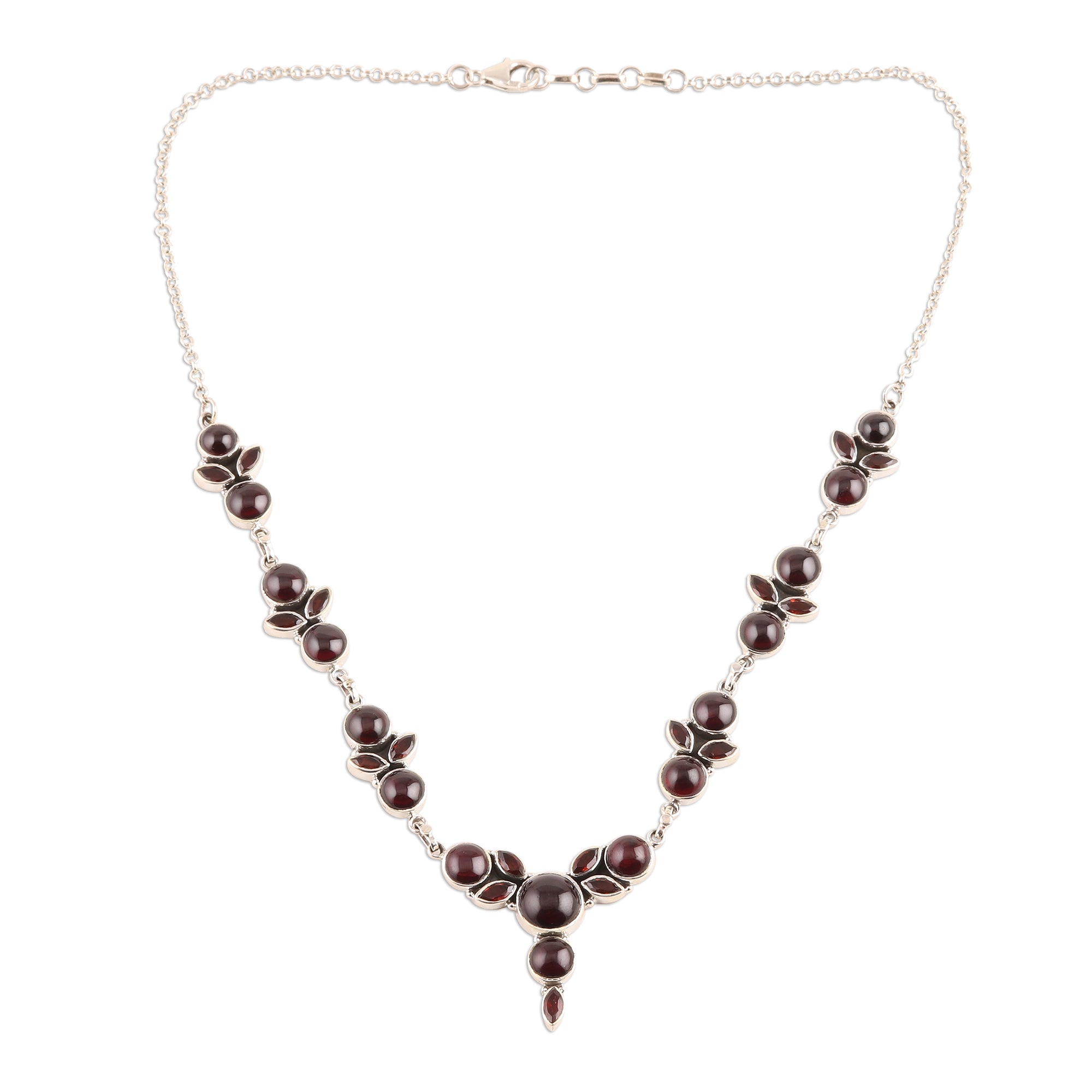 Premium Garnet Link Pendant Necklace - Handcrafted Sterling Silver Jewelry from India