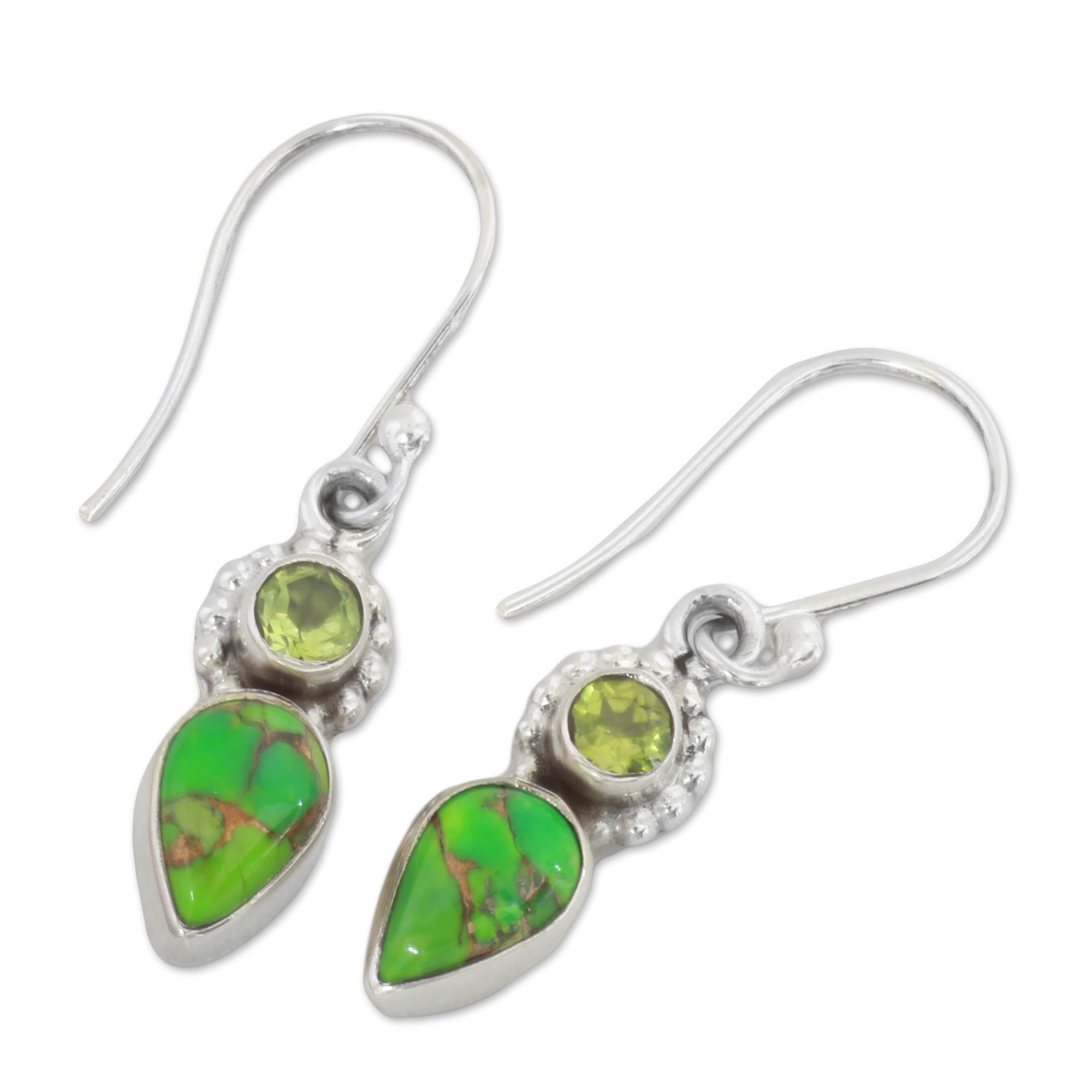 Premium Arbor Allure Peridot & Turquoise Dangle Earrings - Handcrafted Sterling Silver