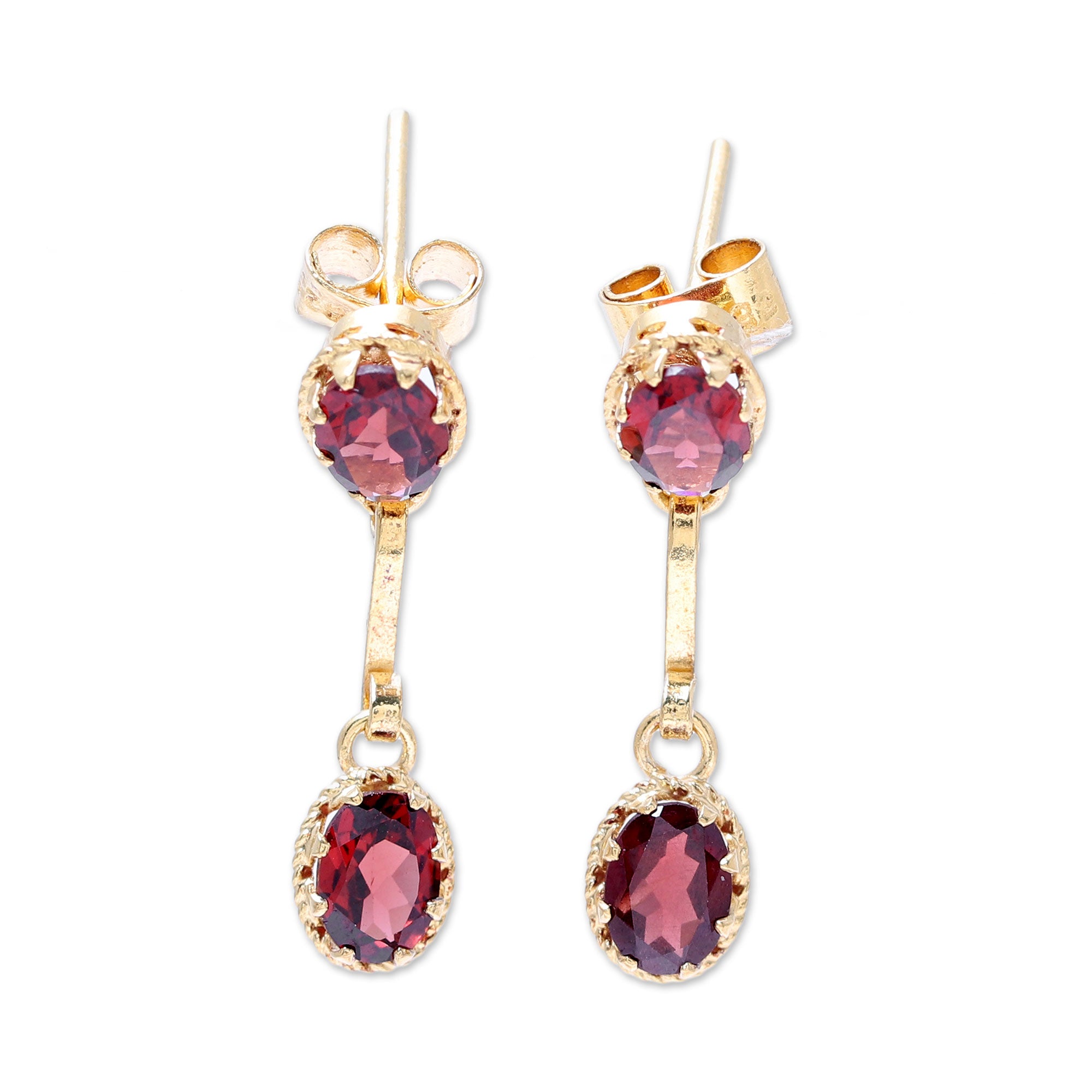 Premium Gold Plated Garnet Dangle Earrings - Handcrafted in India