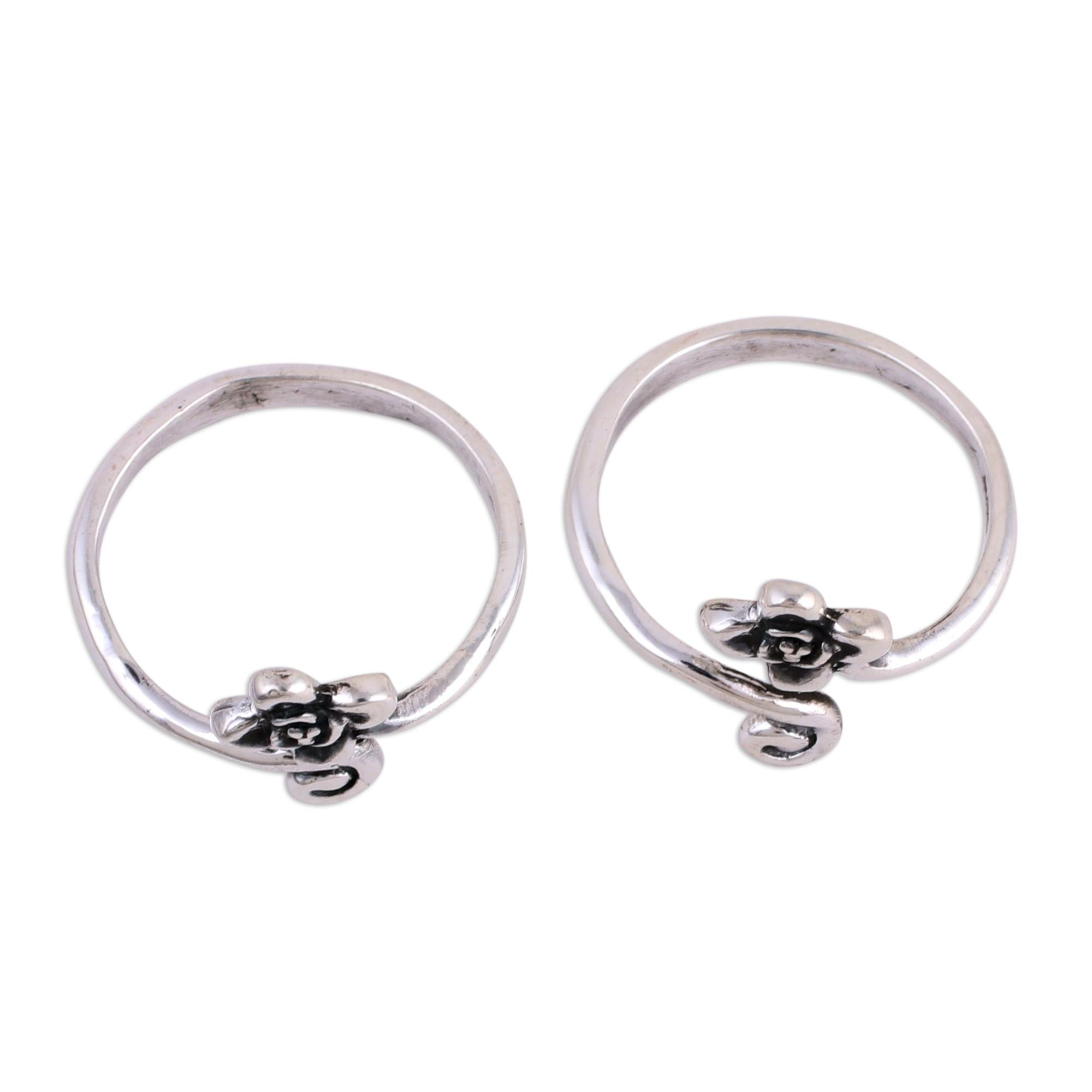 Premium Sterling Silver Flower & Swirl Toe Rings – Handmade Pair