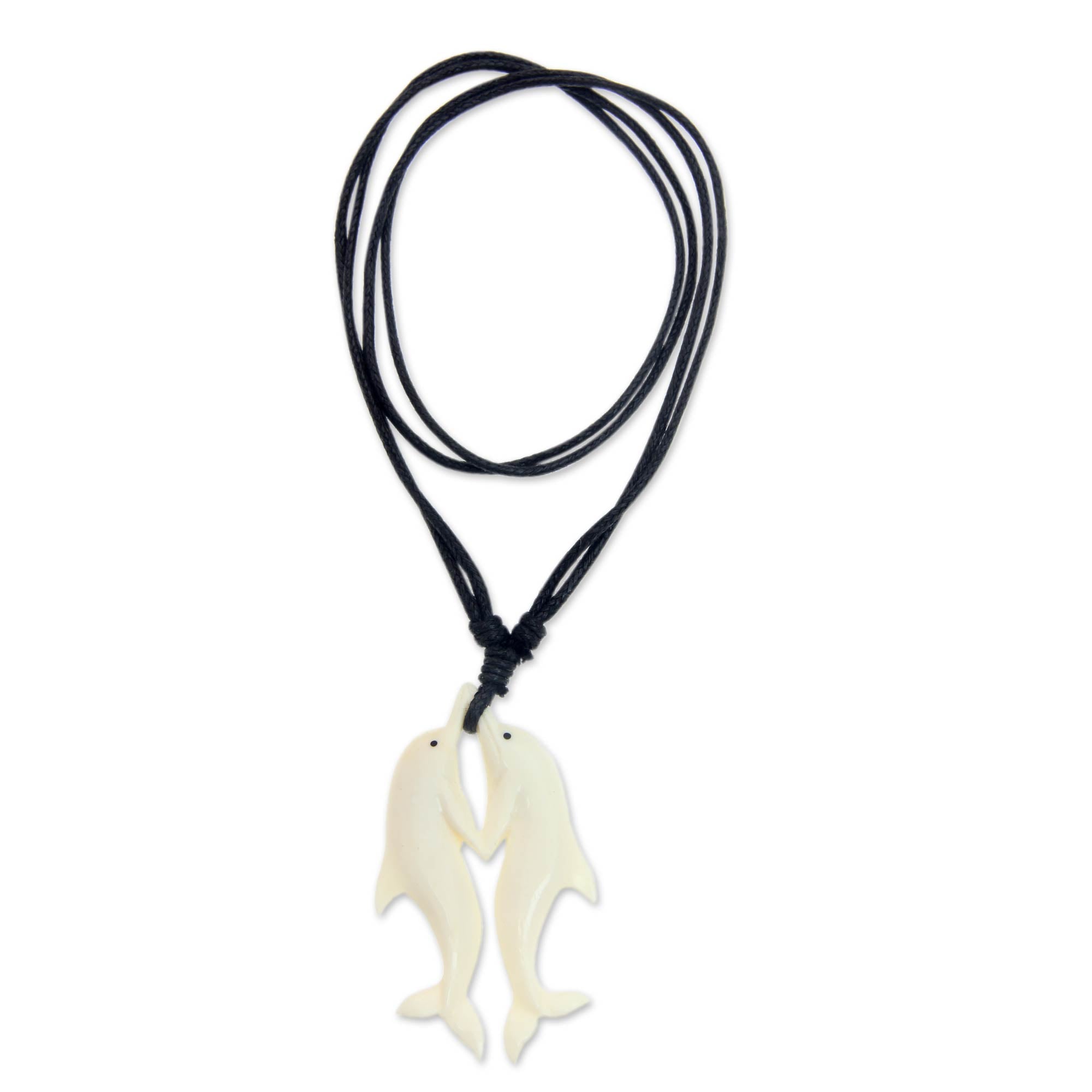 Premium Twin Dolphins Bone Pendant Necklace - Handmade in Indonesia