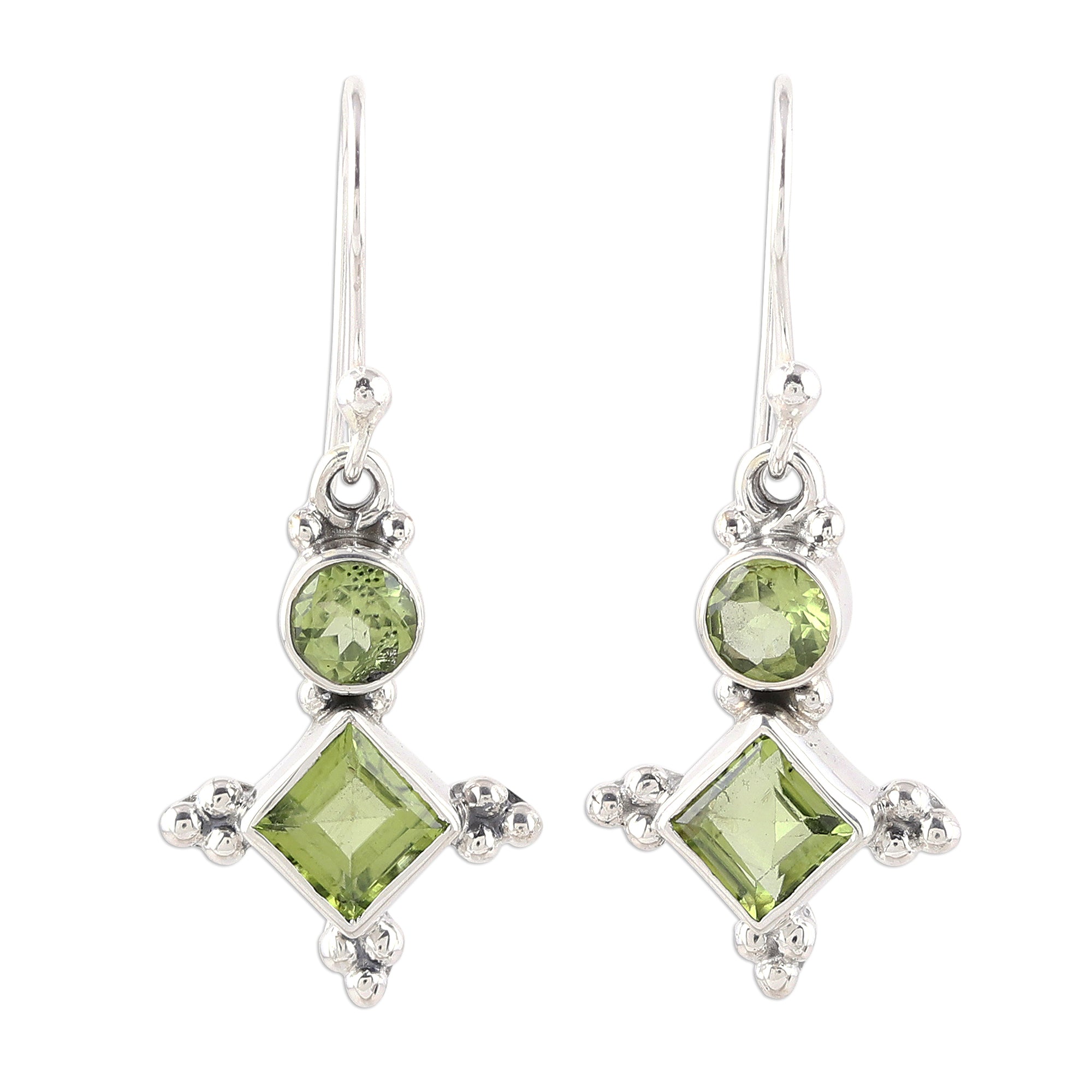 Premium Opulent Stars Green Peridot Sterling Silver Dangle Earrings