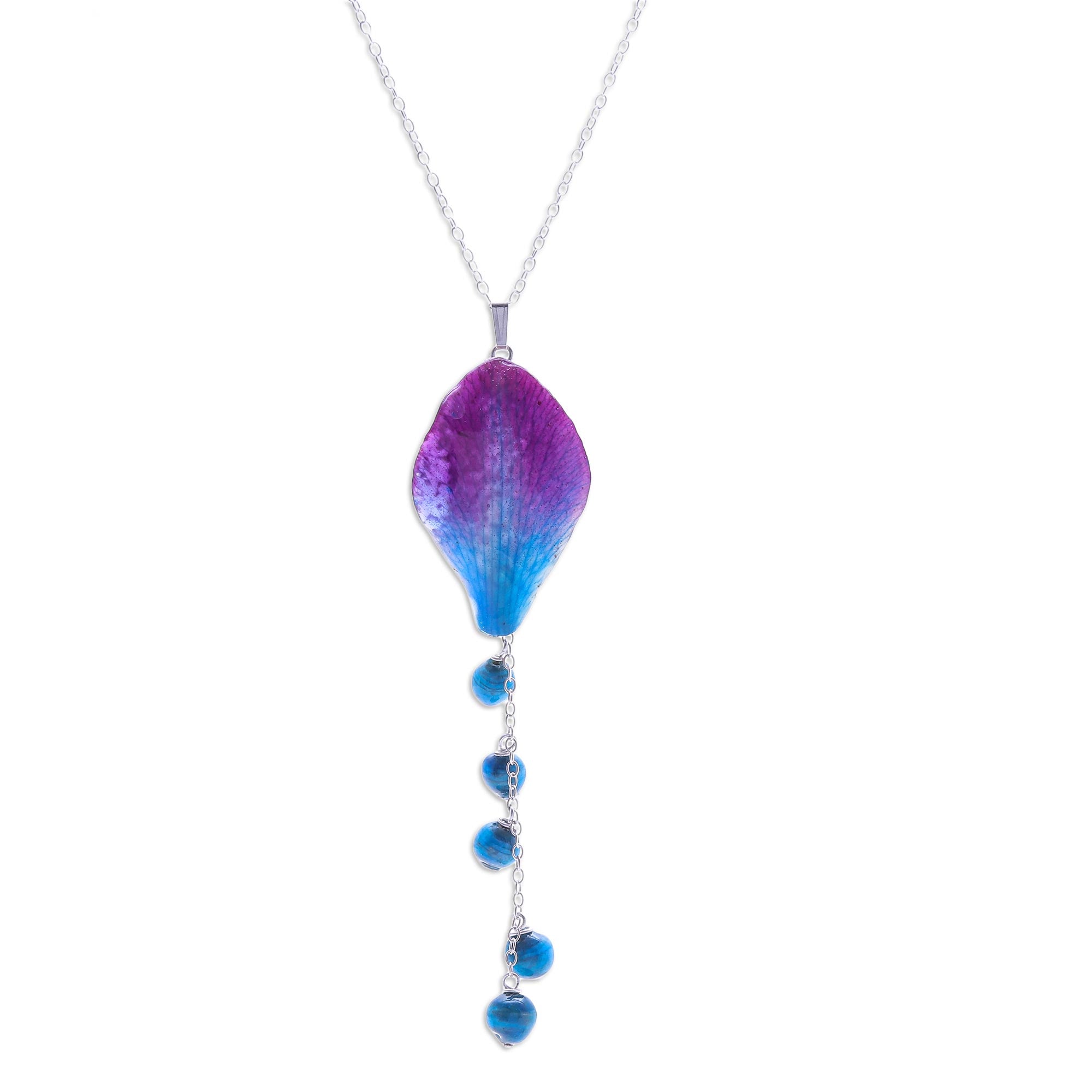 Premium Bloom Balloon Pendant Necklace - Handcrafted Blue Orchid & Eco-Friendly Beads