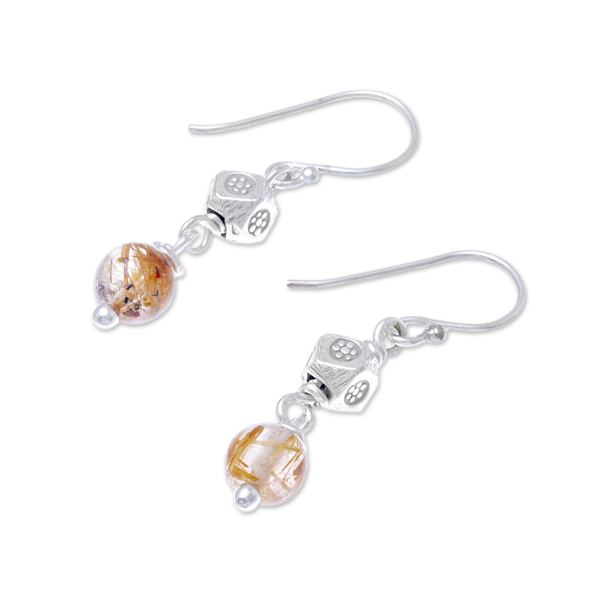 Premium Karen Rapture Rutilated Quartz Dangle Earrings – Handcrafted Karen Silver Design