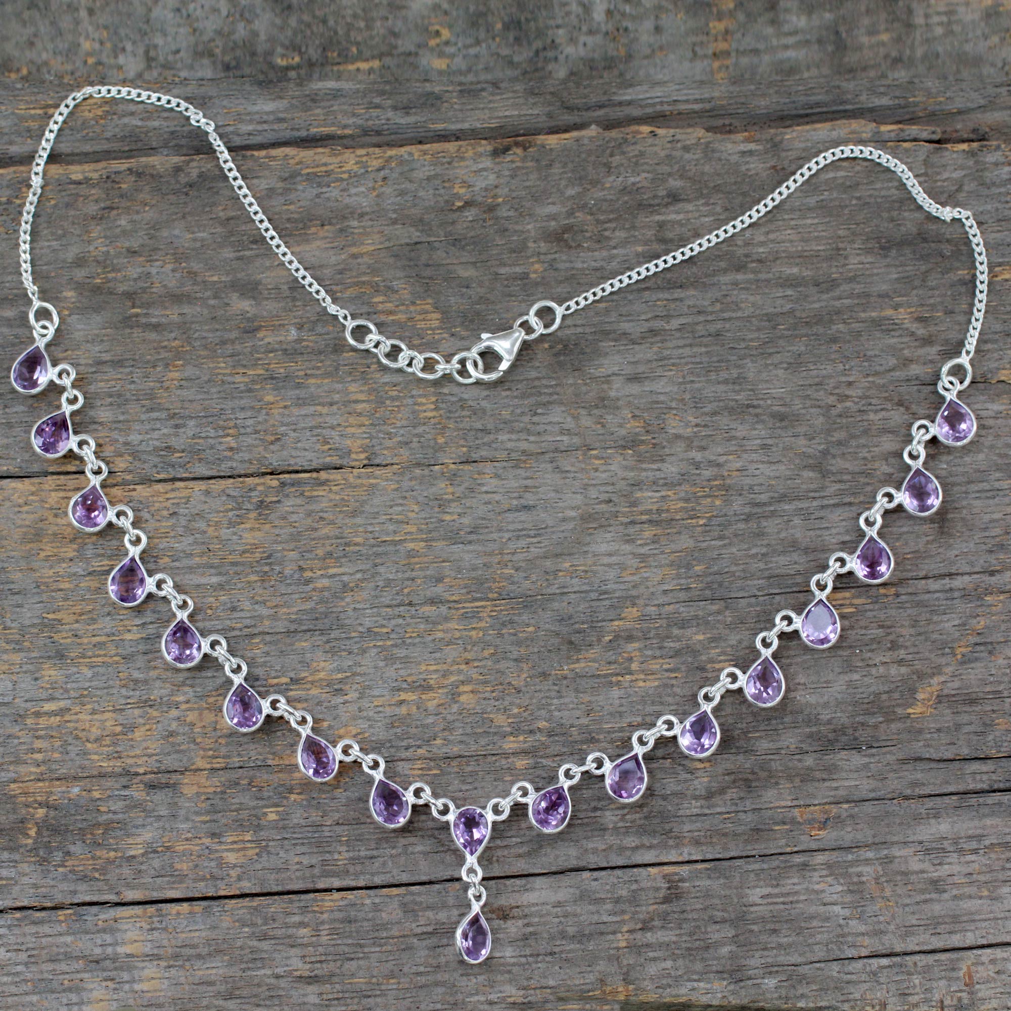 Premium Mystical Femme Amethyst & Silver Y Necklace - Elegant Handcrafted Jewelry