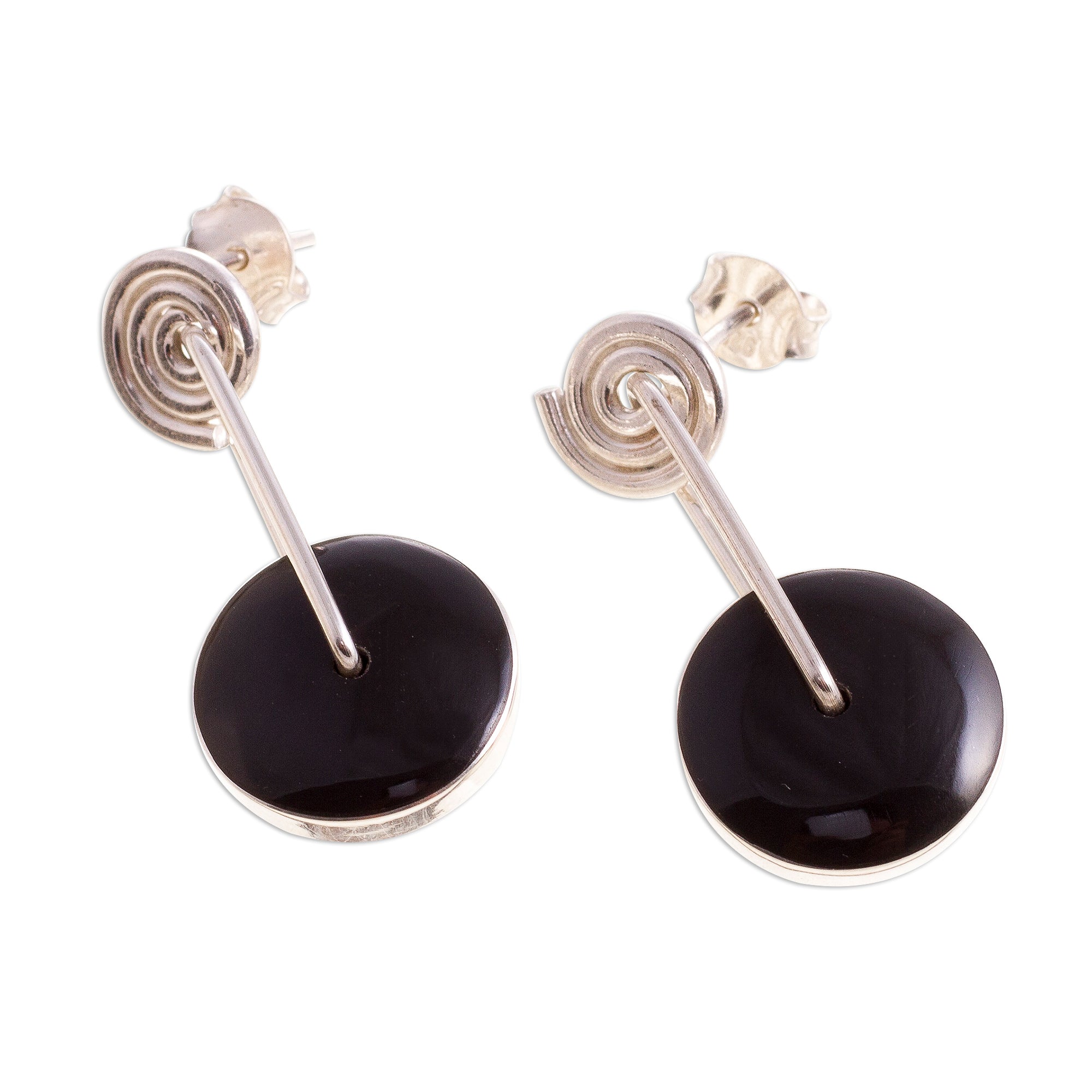 Premium Midnight Obsidian & Sterling Silver Spiral Dangle Earrings - Modern Chic Design