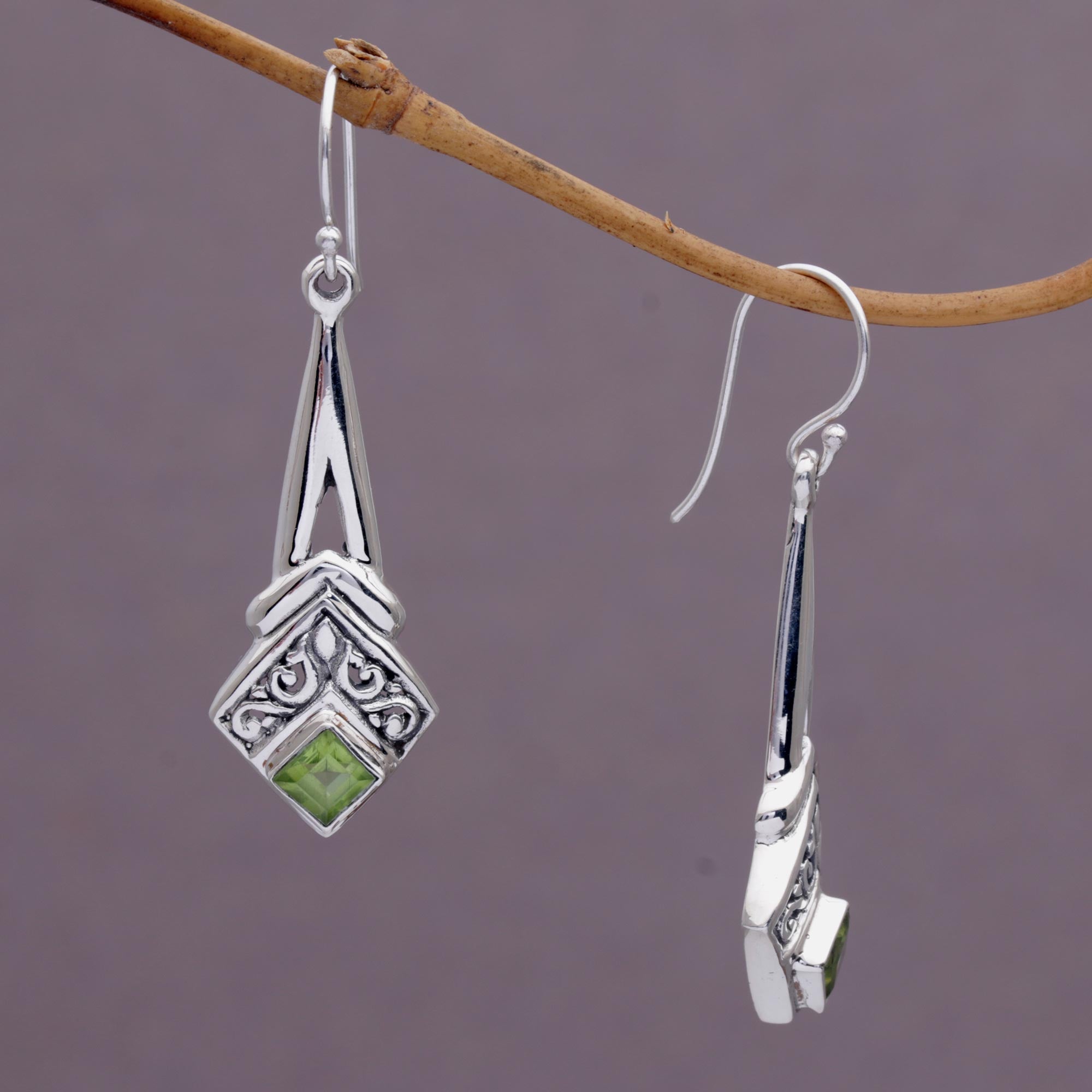 Premium Bali Gleam Peridot Sterling Silver Dangle Earrings - Artisan Crafted