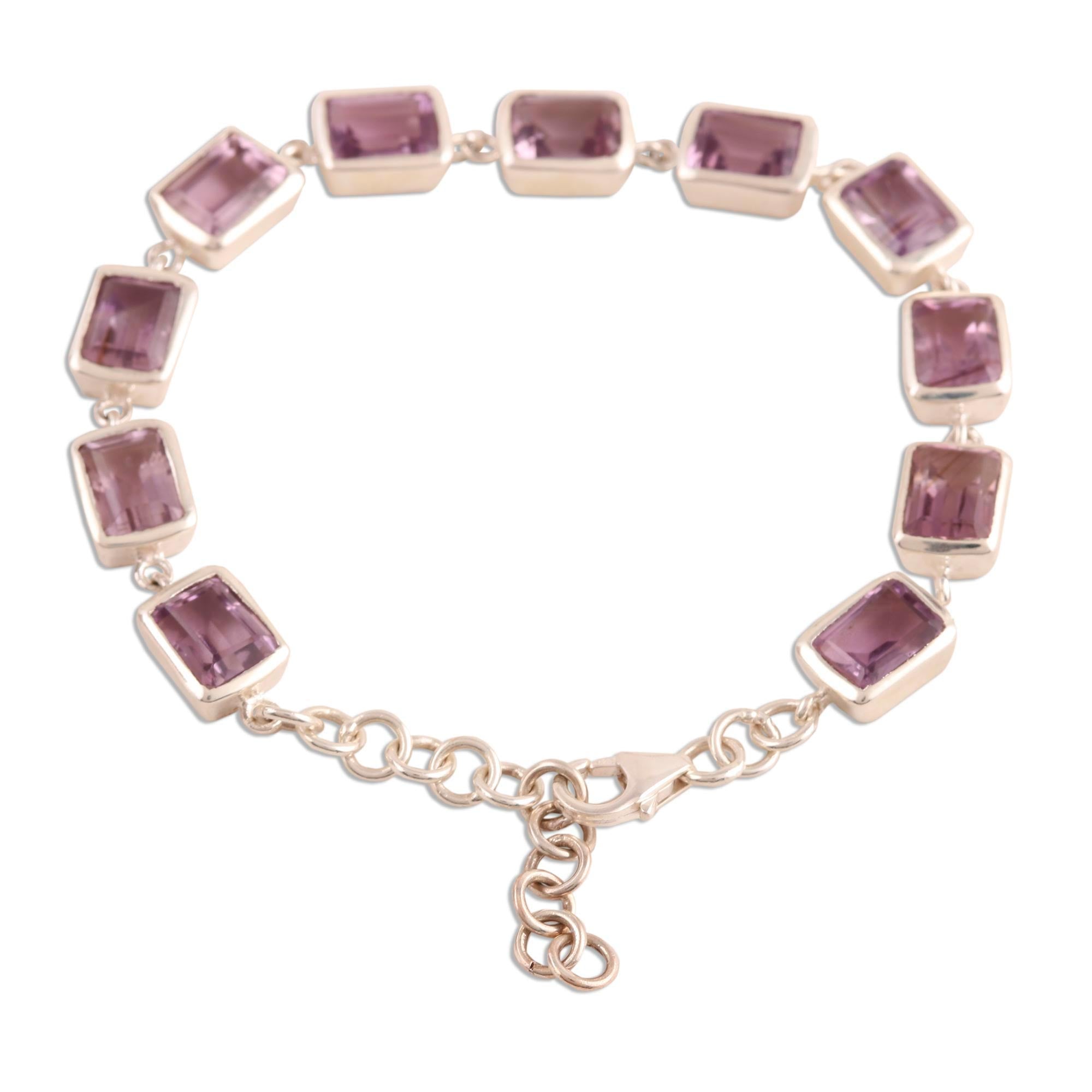 Premium Royal Rectangles Amethyst Bracelet - Handcrafted Sterling Silver Jewelry from India