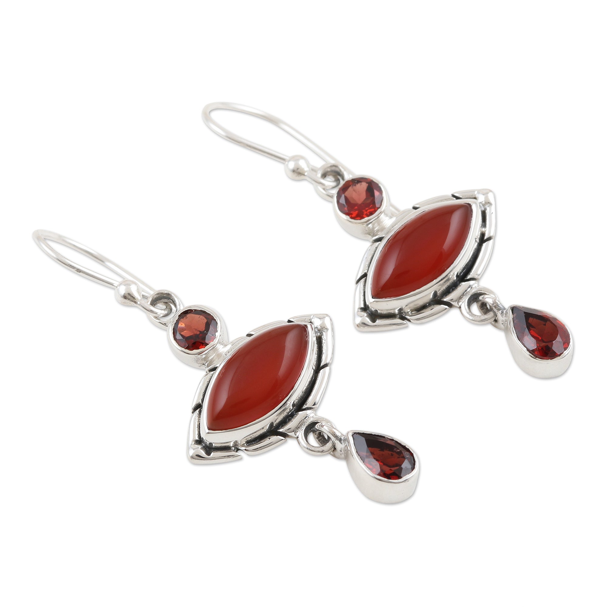 Premium Red Fusion Garnet & Carnelian Sterling Silver Dangle Earrings