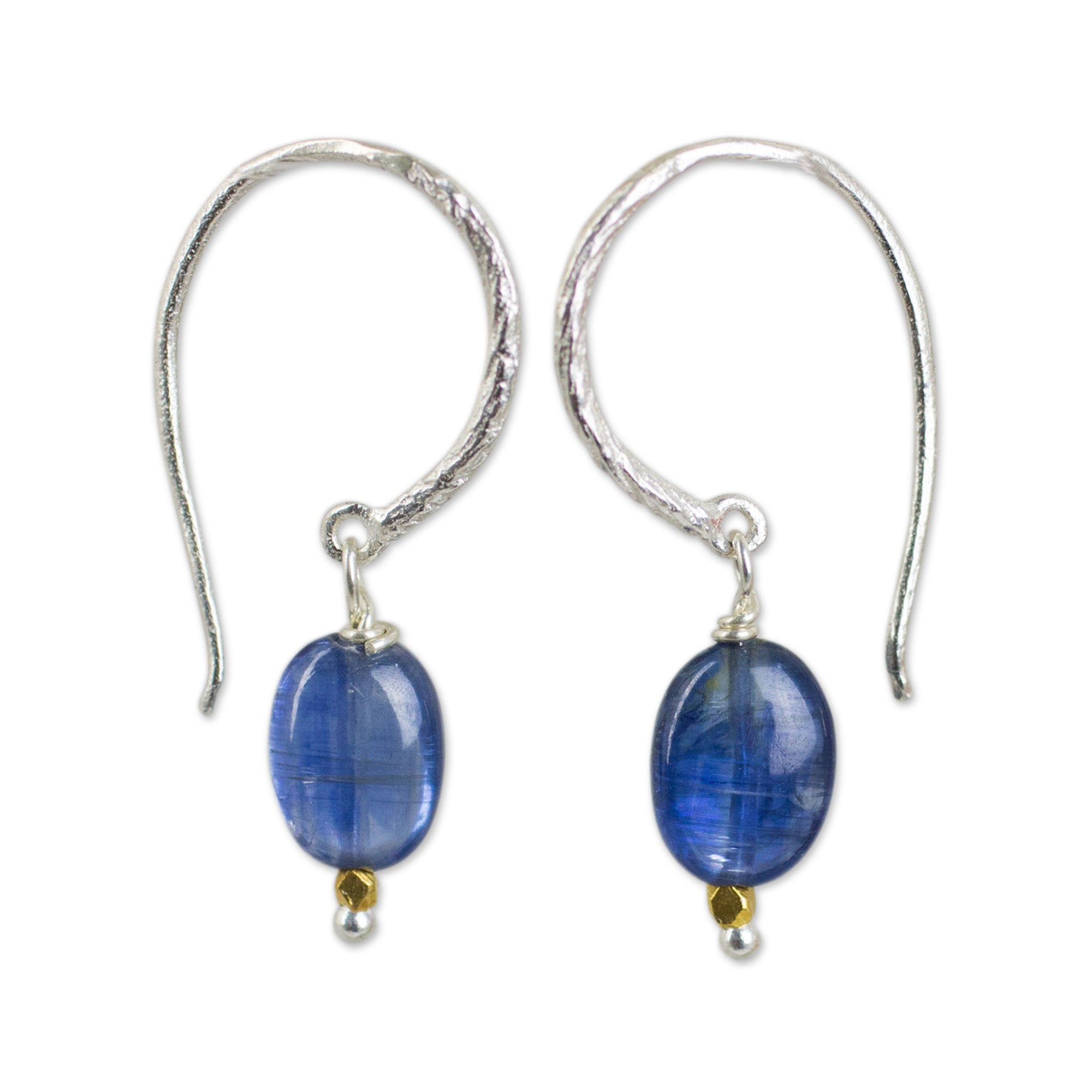 Premium Kyanite Dangle Earrings with 24K Gold Accents