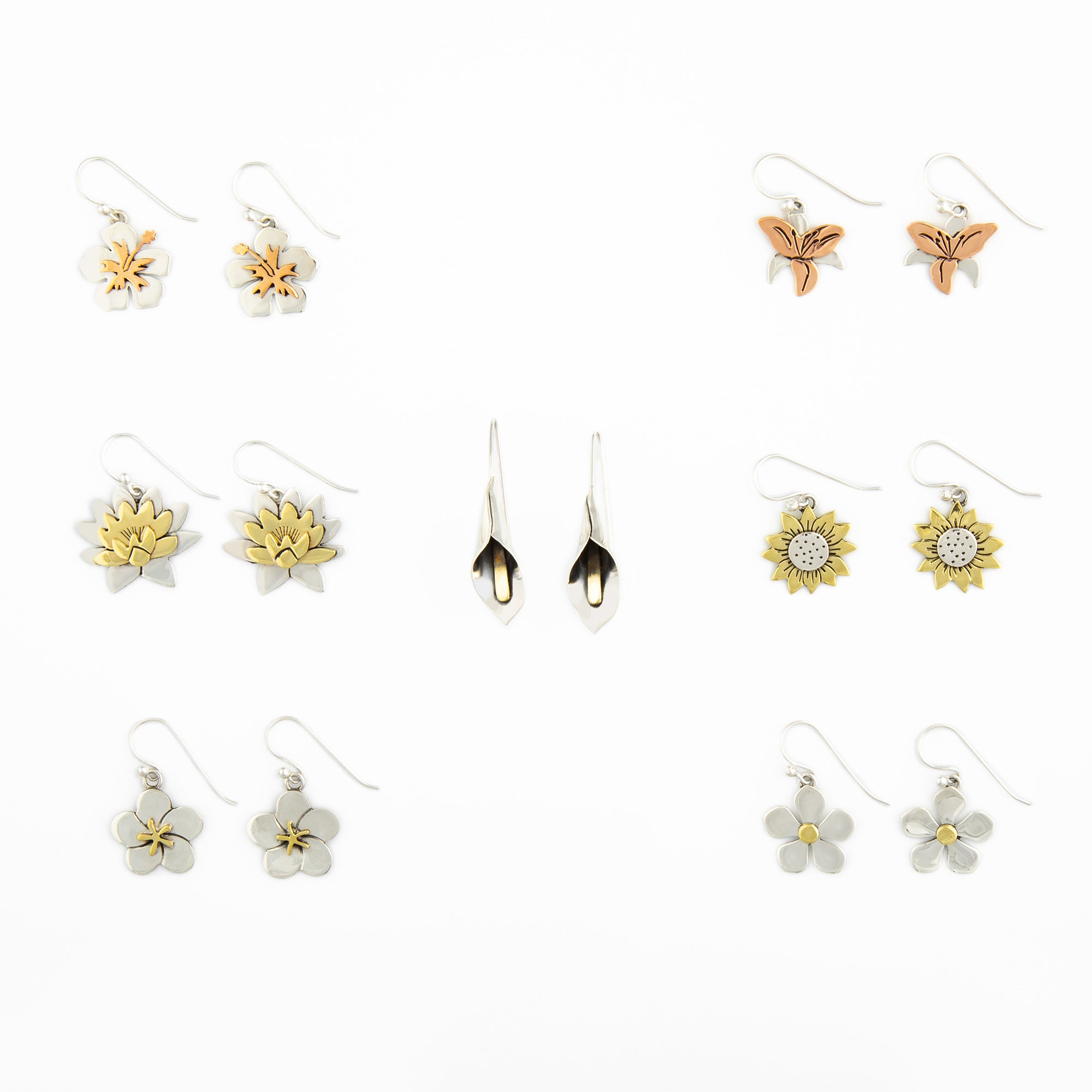 Premium Mixed Metal Flower Dangle Earrings