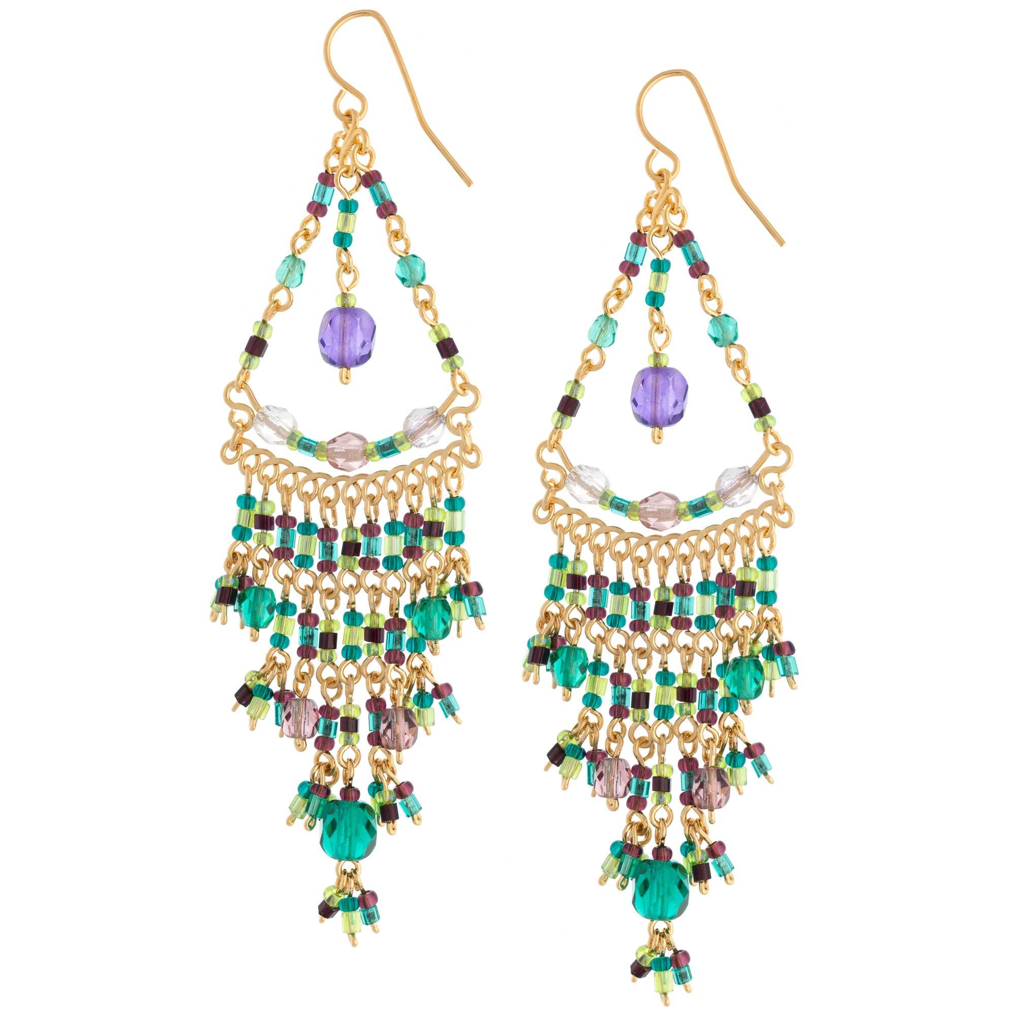 Premium Dazzling Beaded Chandelier Earrings - Handcrafted Fair-Trade Elegance