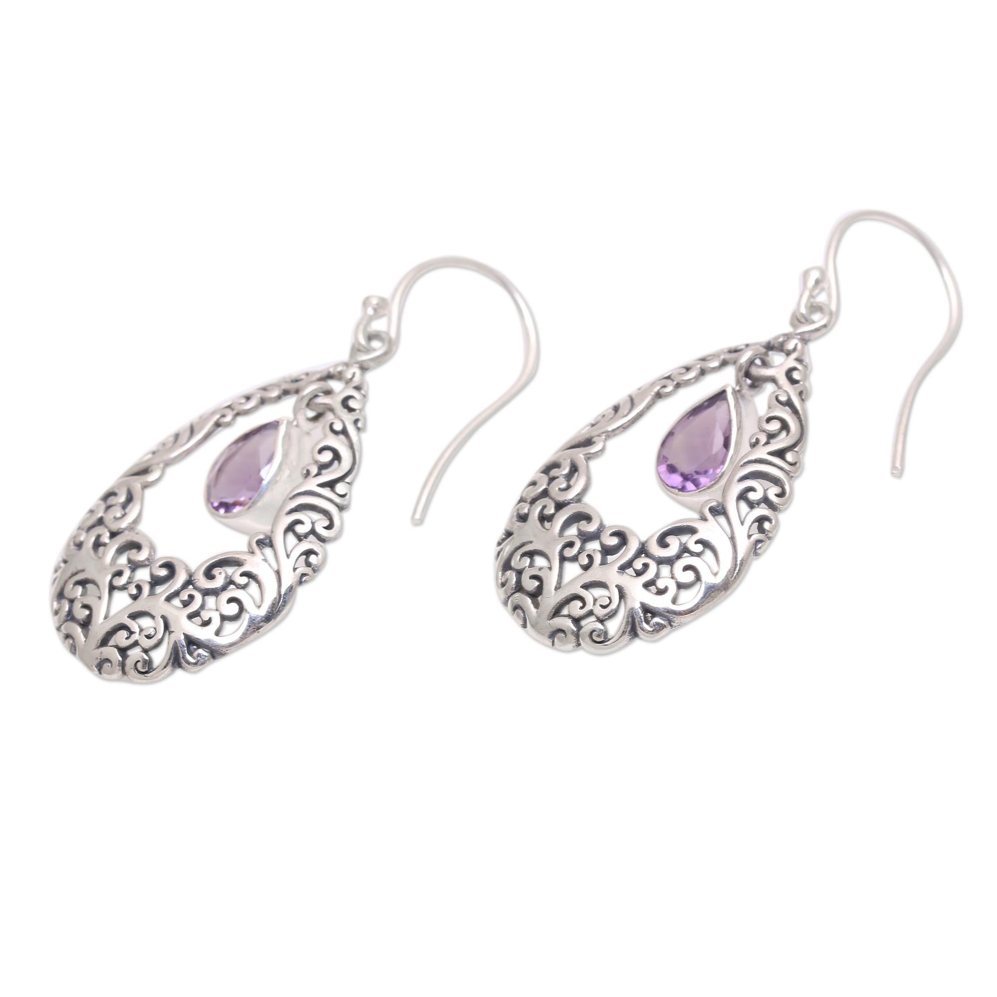 Premium Amethyst Dangle Earrings – Handcrafted in Bali