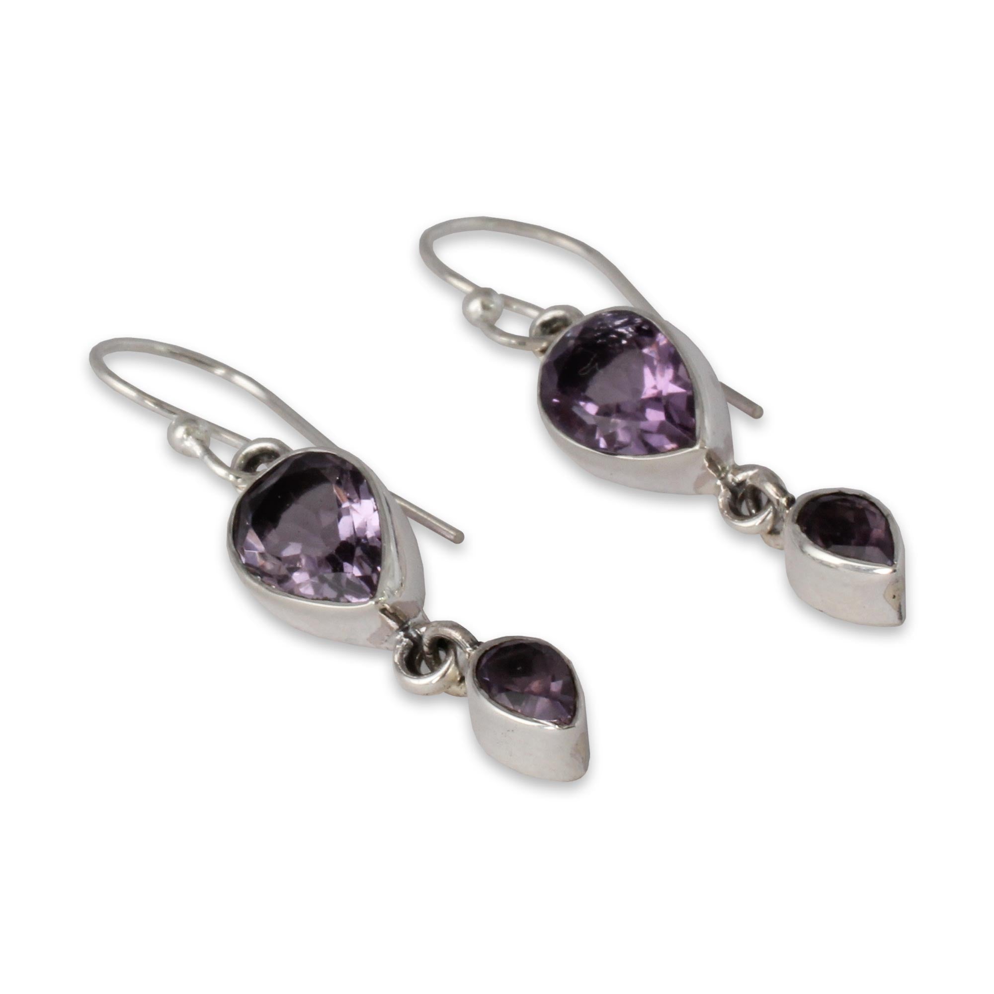 Premium Violet Amethyst Teardrop Dangle Earrings