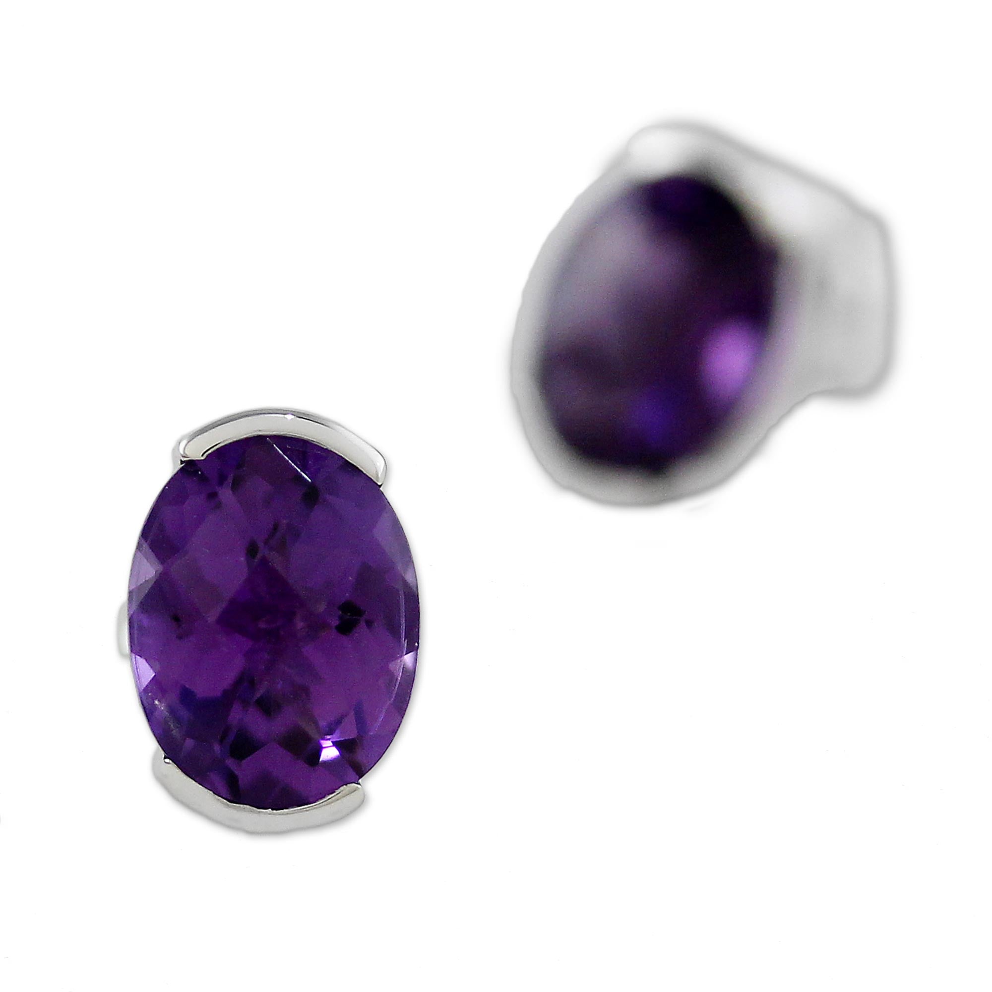 Premium Amethyst Sterling Silver Stud Earrings - Elegant Thai Design