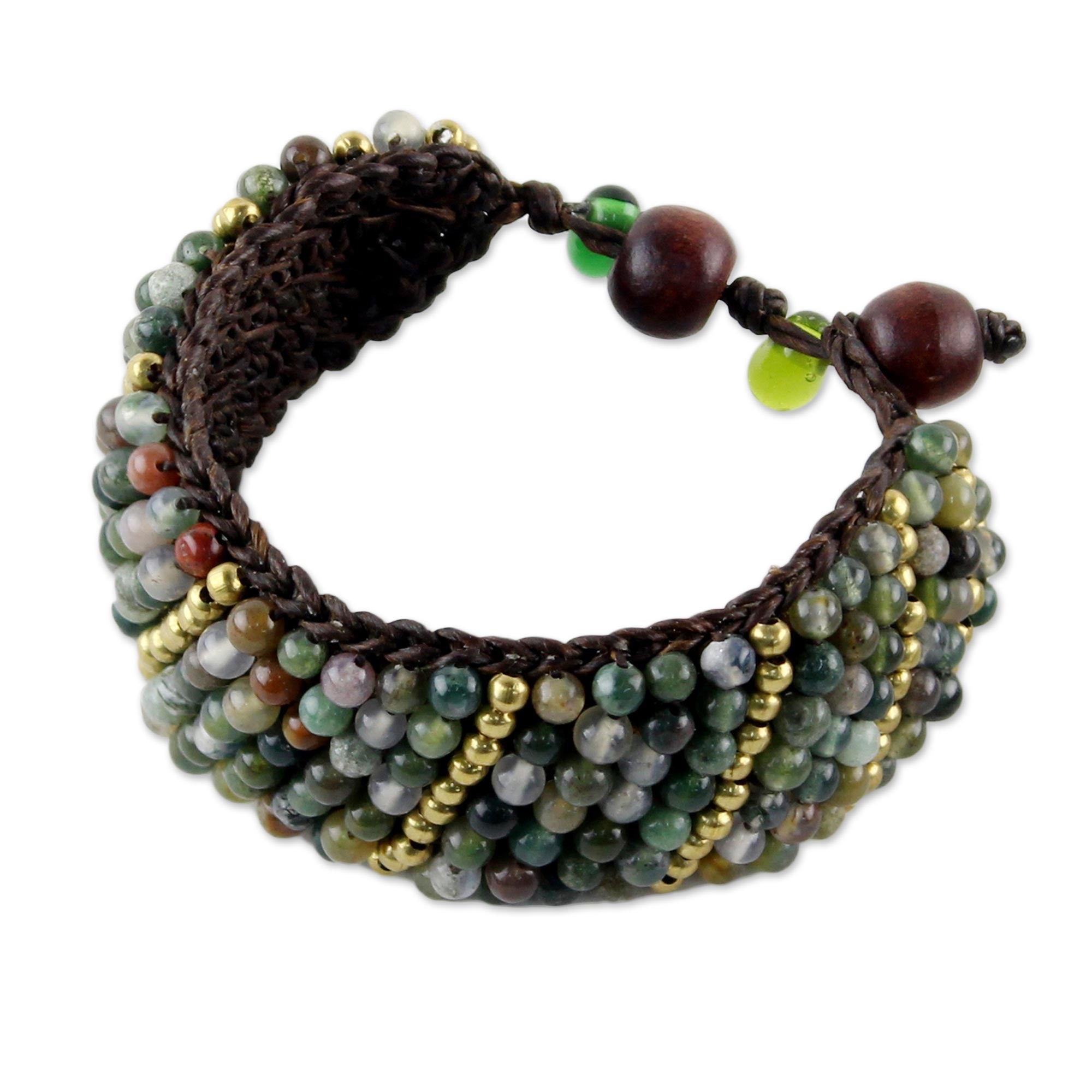 Premium Thai Smile Jasper & Brass Beaded Bracelet – Handcrafted Adjustable Wristband