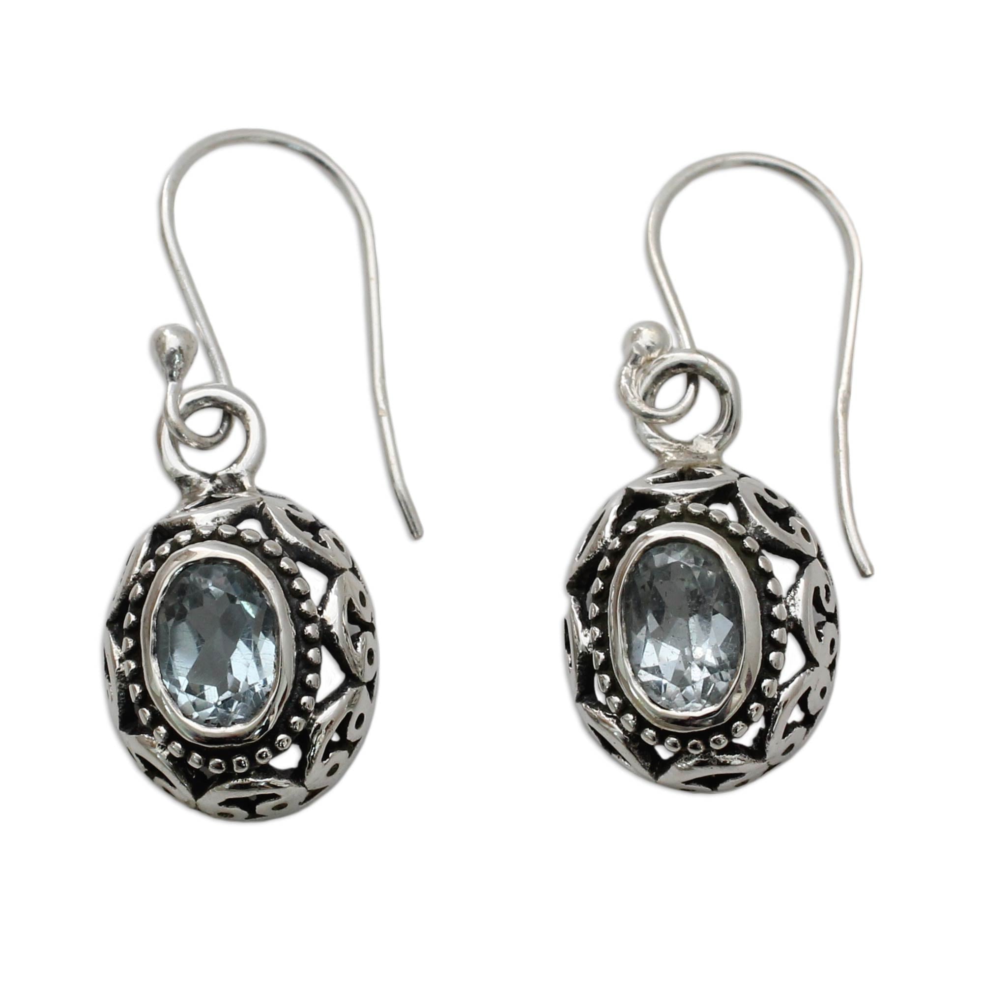 Premium Surreal Blue Topaz Earrings in Sterling Silver - Handcrafted Indian Jewelry