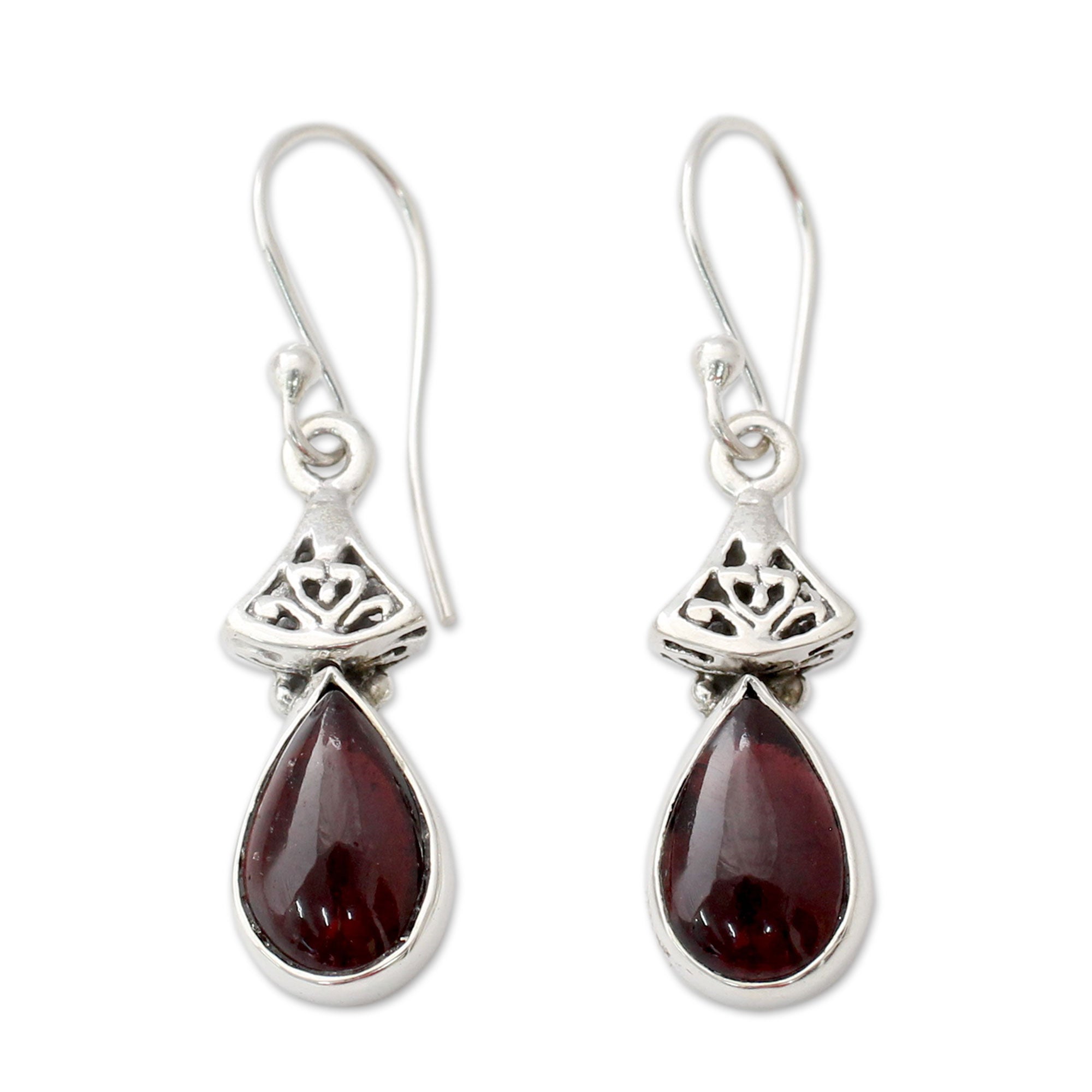 Premium Crimson Morn Garnet Earrings in Sterling Silver - Handcrafted in India