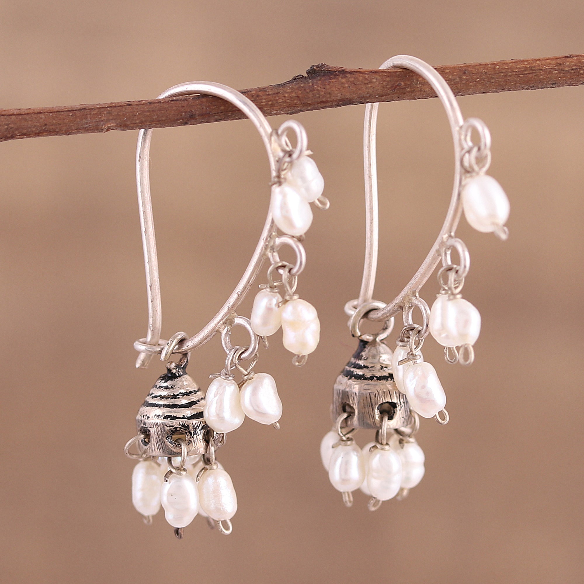 Premium Pearl Melody Silver Dangle Earrings - Handcrafted Elegance