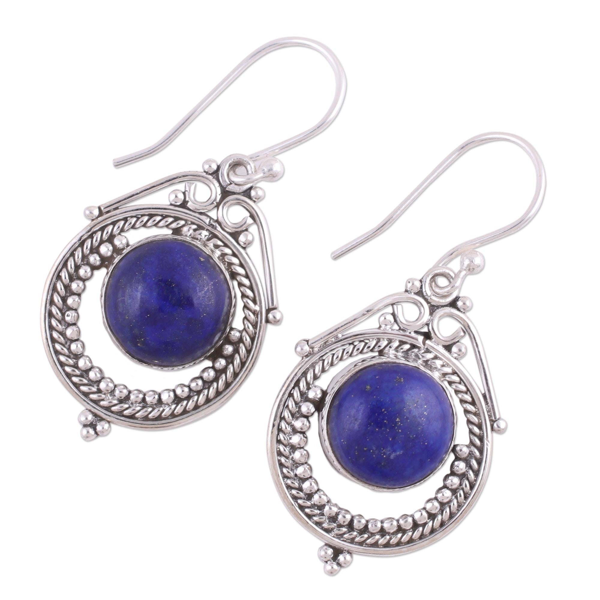 Premium Lapis Lazuli Sterling Silver Dangle Earrings - Handcrafted Elegance from India