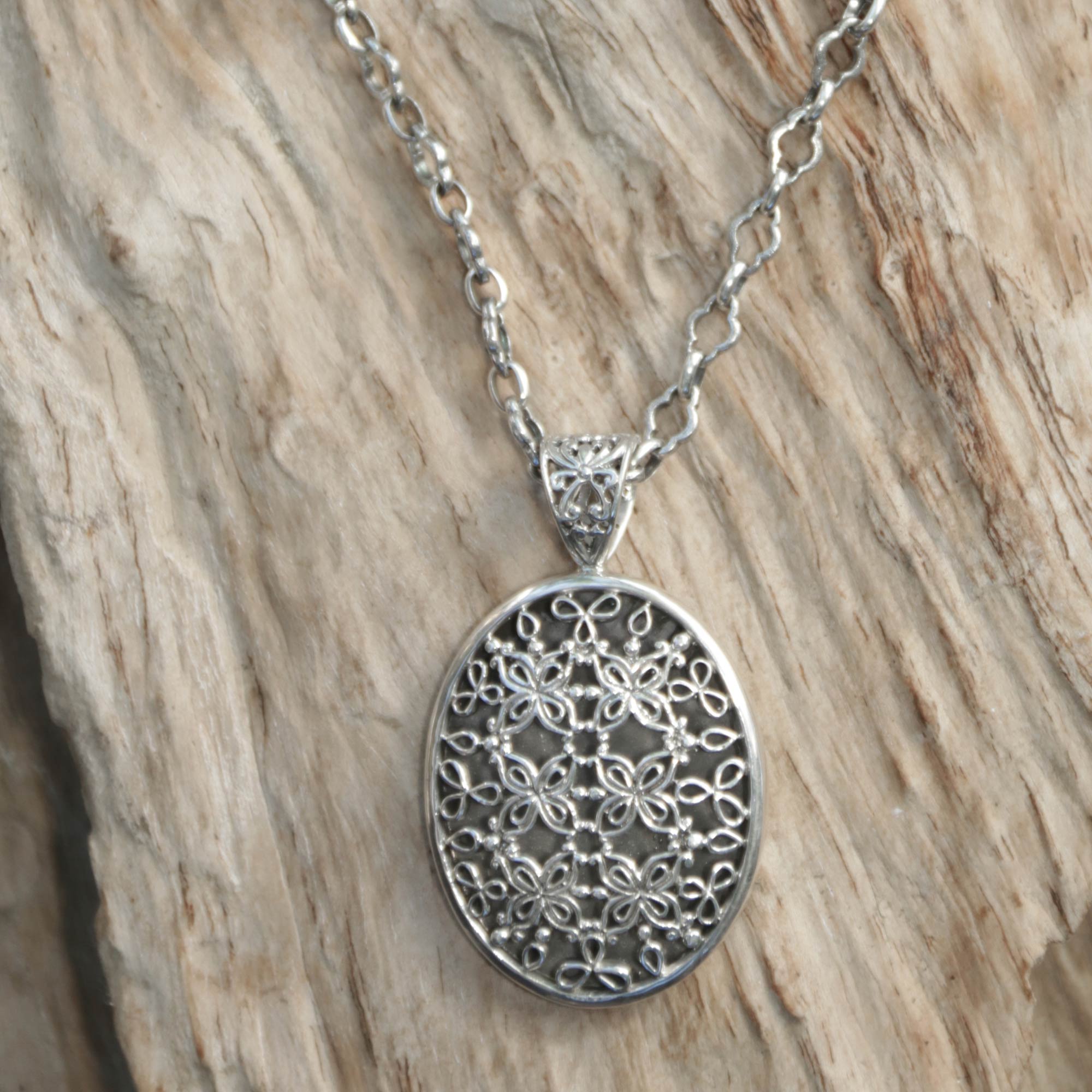 Premium Jasmine at Night Sterling Silver Pendant Necklace - Handcrafted Elegance