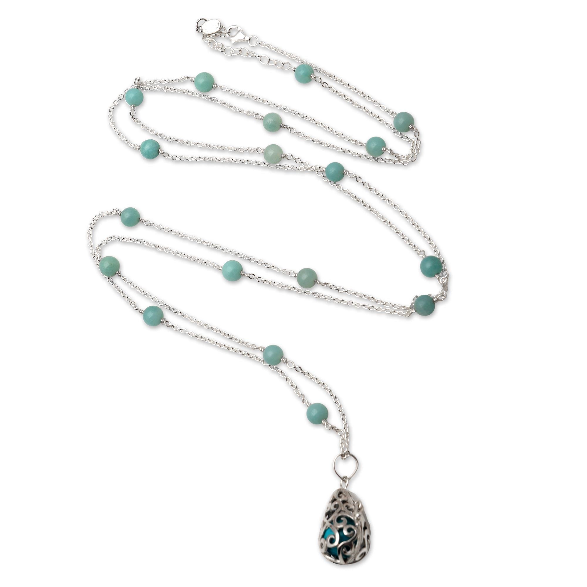 Premium Angel Chime Necklace - Blue Enamel & Amazonite Harmony Ball