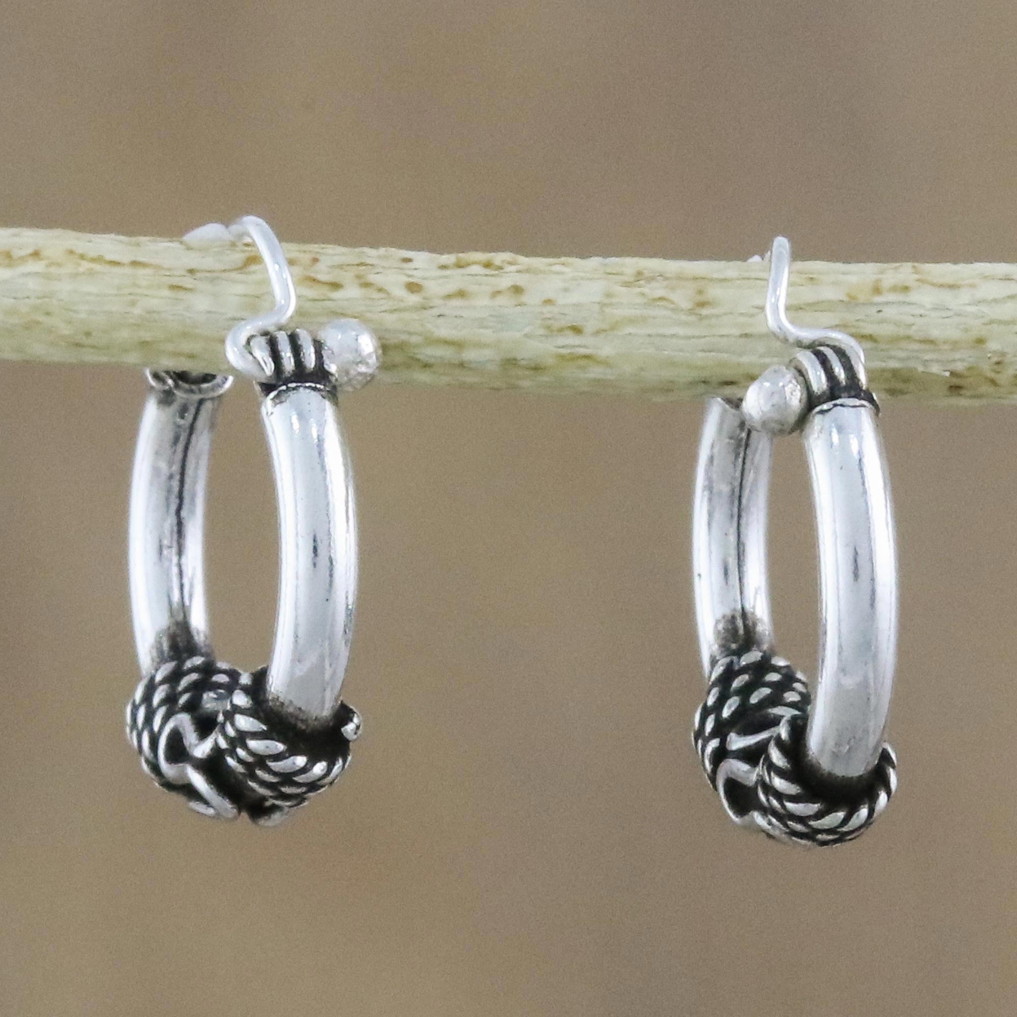 Premium Thai Flair Sterling Silver Hoop Earrings - Handcrafted Elegance from Thailand