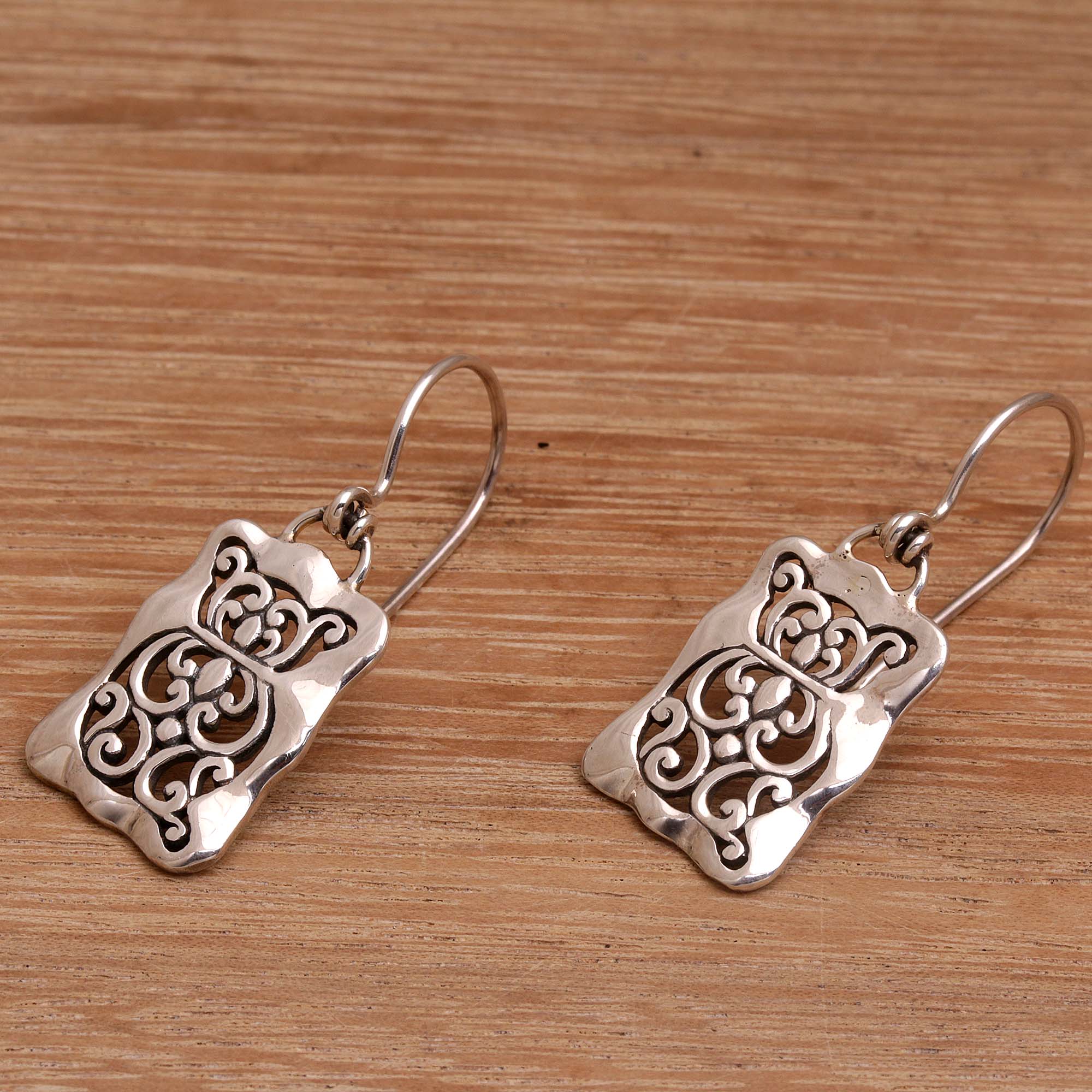 Premium Cat Swirls Sterling Silver Dangle Earrings from Bali - Animal Welfare Inspired