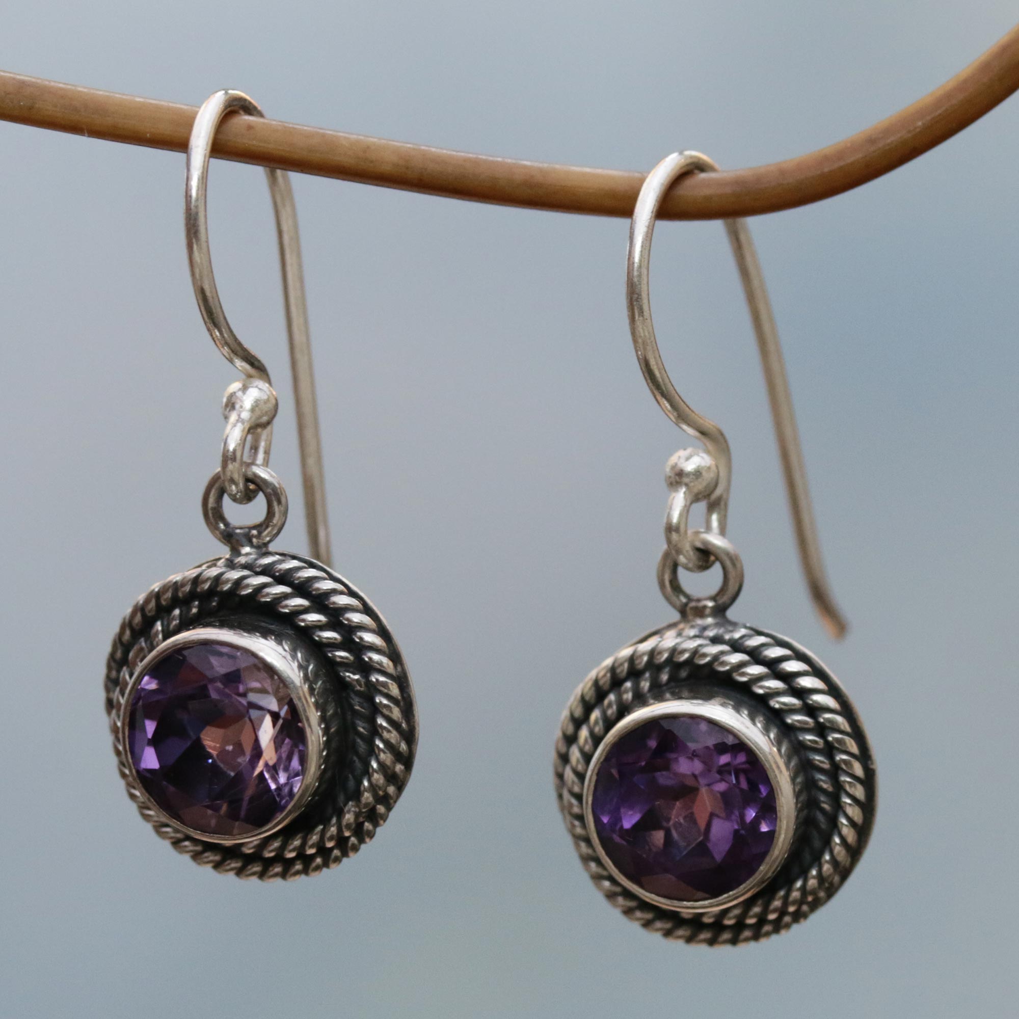 Premium Amethyst Dangle Earrings in Sterling Silver – Handcrafted by Indonesian Artisans