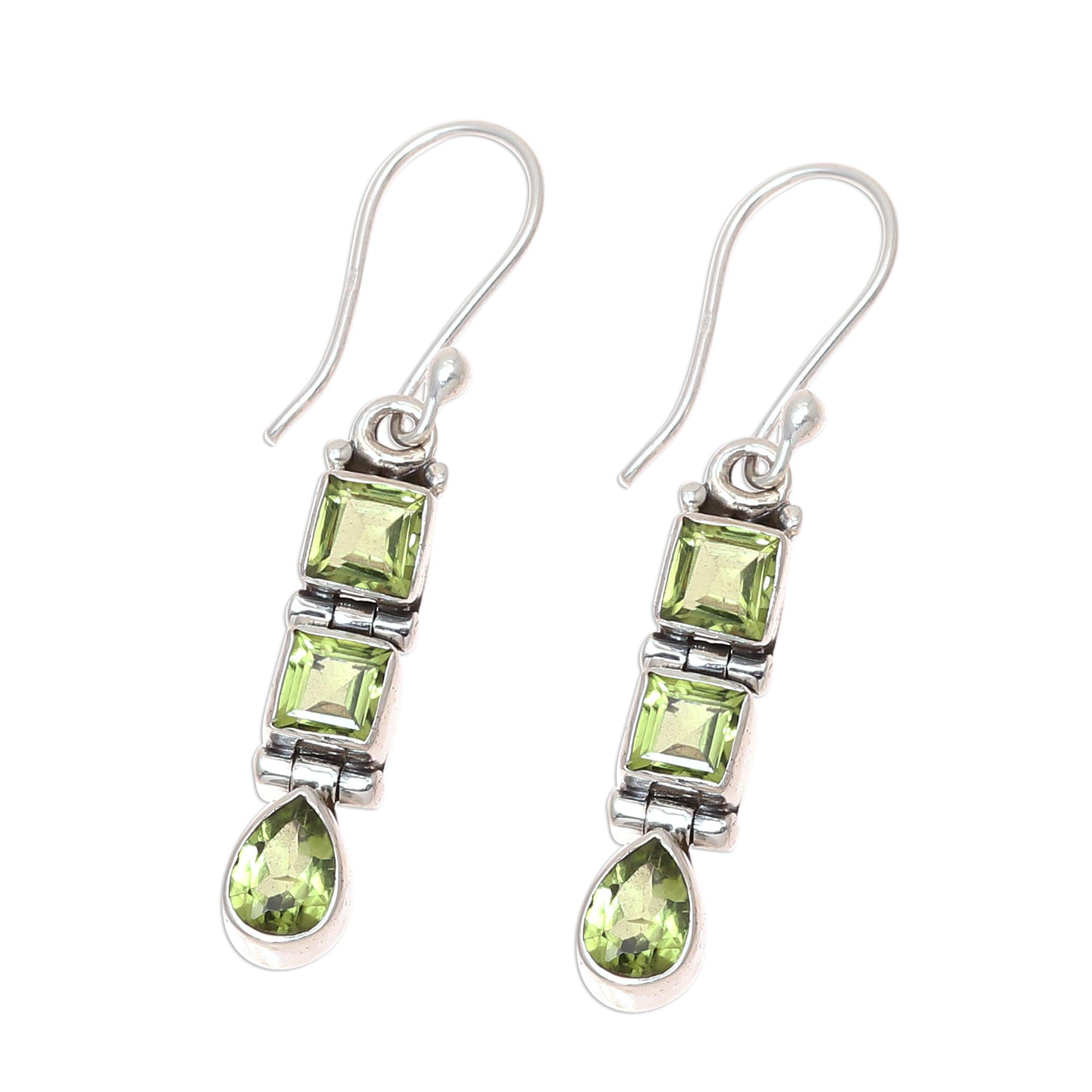 Premium 3.8-Carat Natural Peridot Dangle Earrings - Handcrafted Sterling Silver Jewelry from India