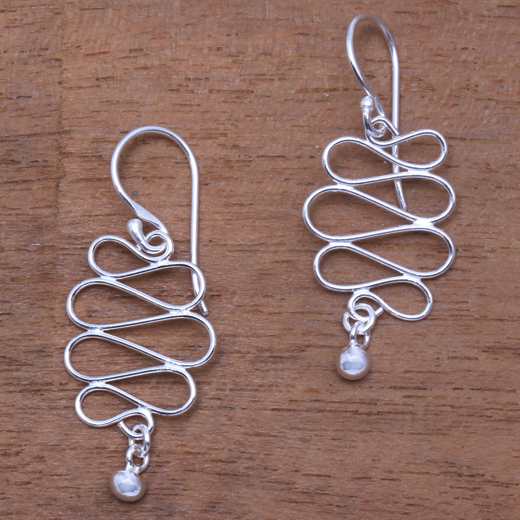 Premium Bali Current Wavy Sterling Silver Dangle Earrings - Handcrafted in Bali