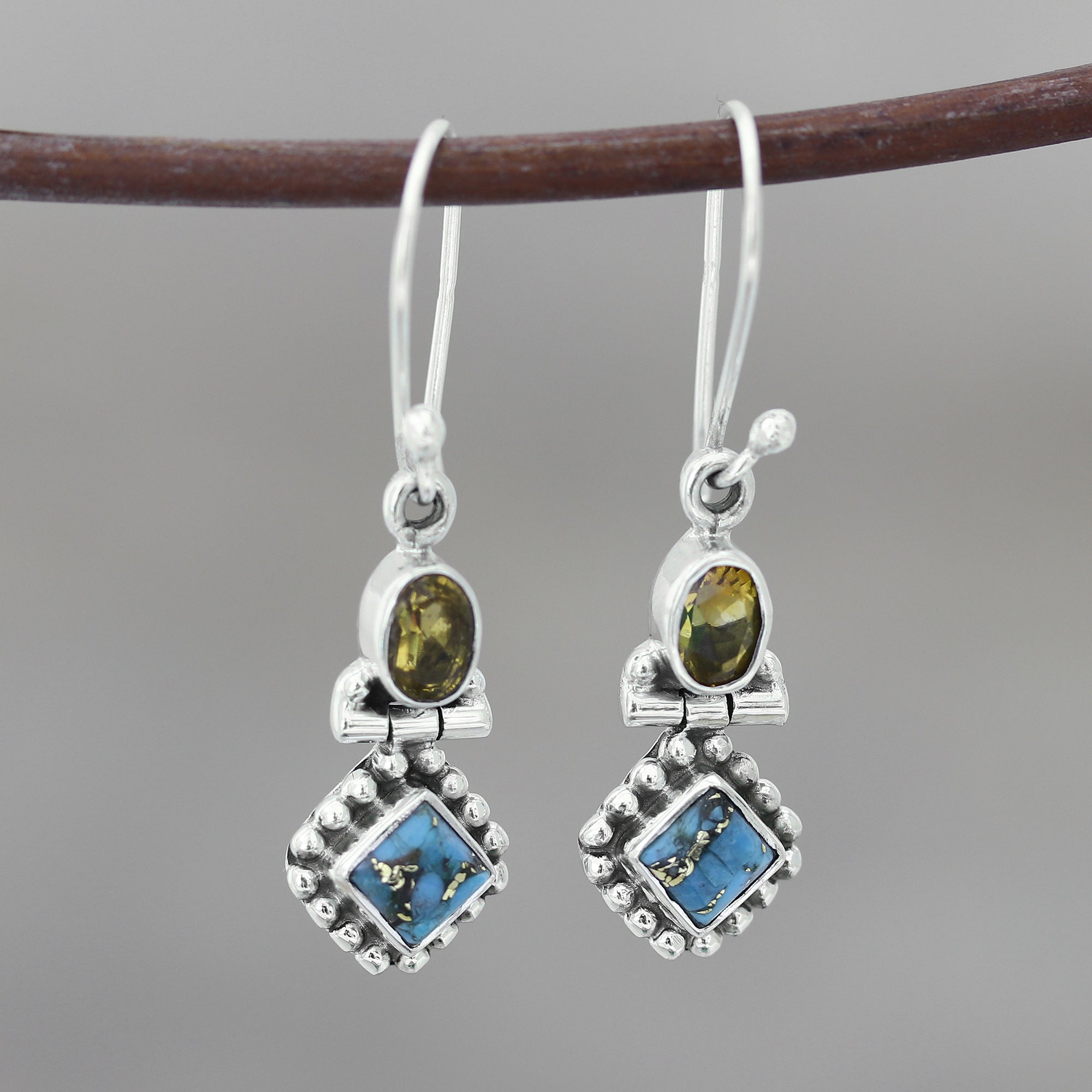 Premium Citrine & Turquoise Sterling Silver Dangle Earrings – Handcrafted in India